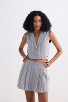 Cropped Cotton Tweed Vest Set in Grey Front