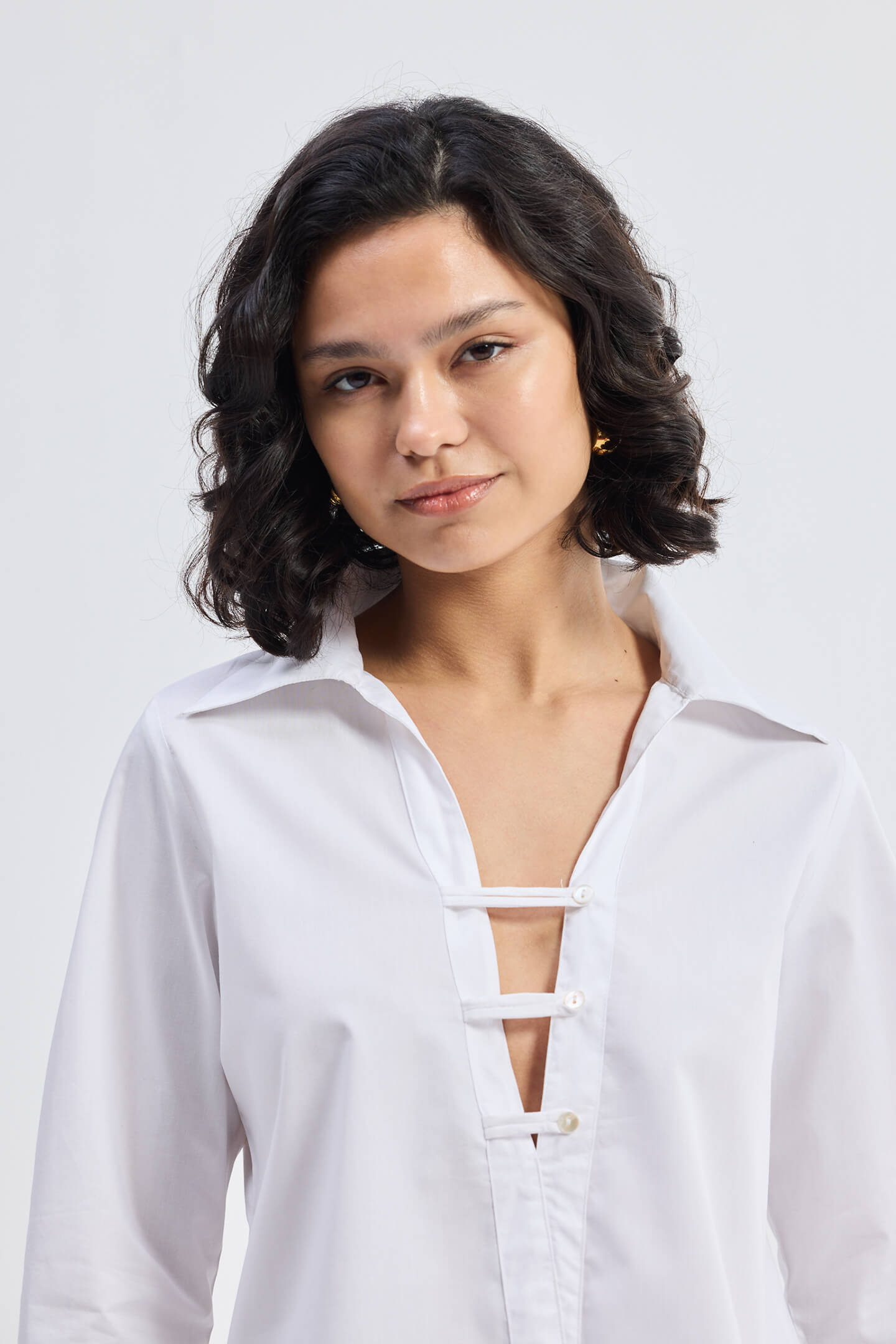 Crisp Details Button-down Shirt in White closeup