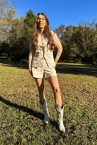 Cotton Tweed Vest Jacket Set in Cream Sunny view