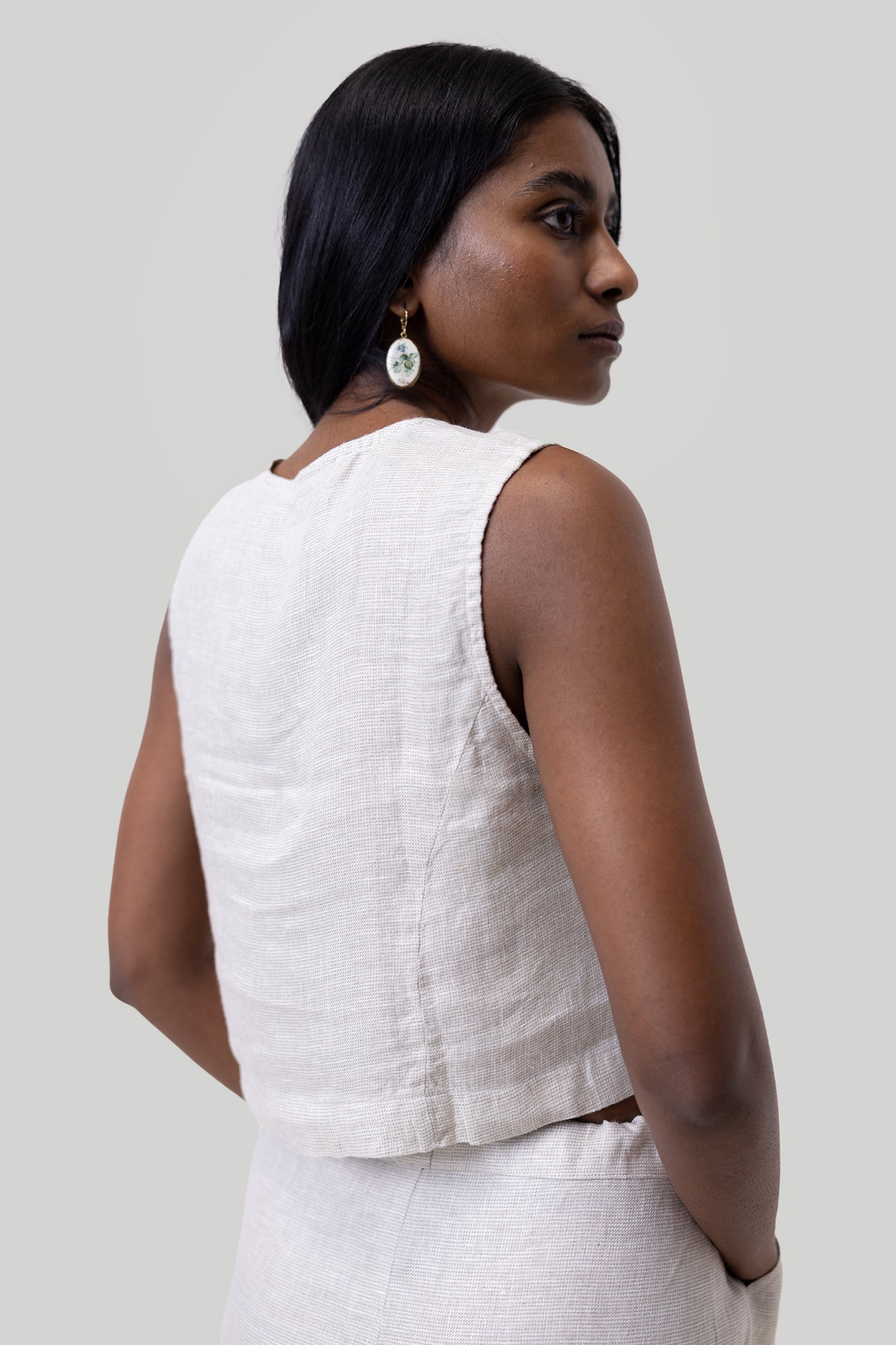 linen cropped vest set