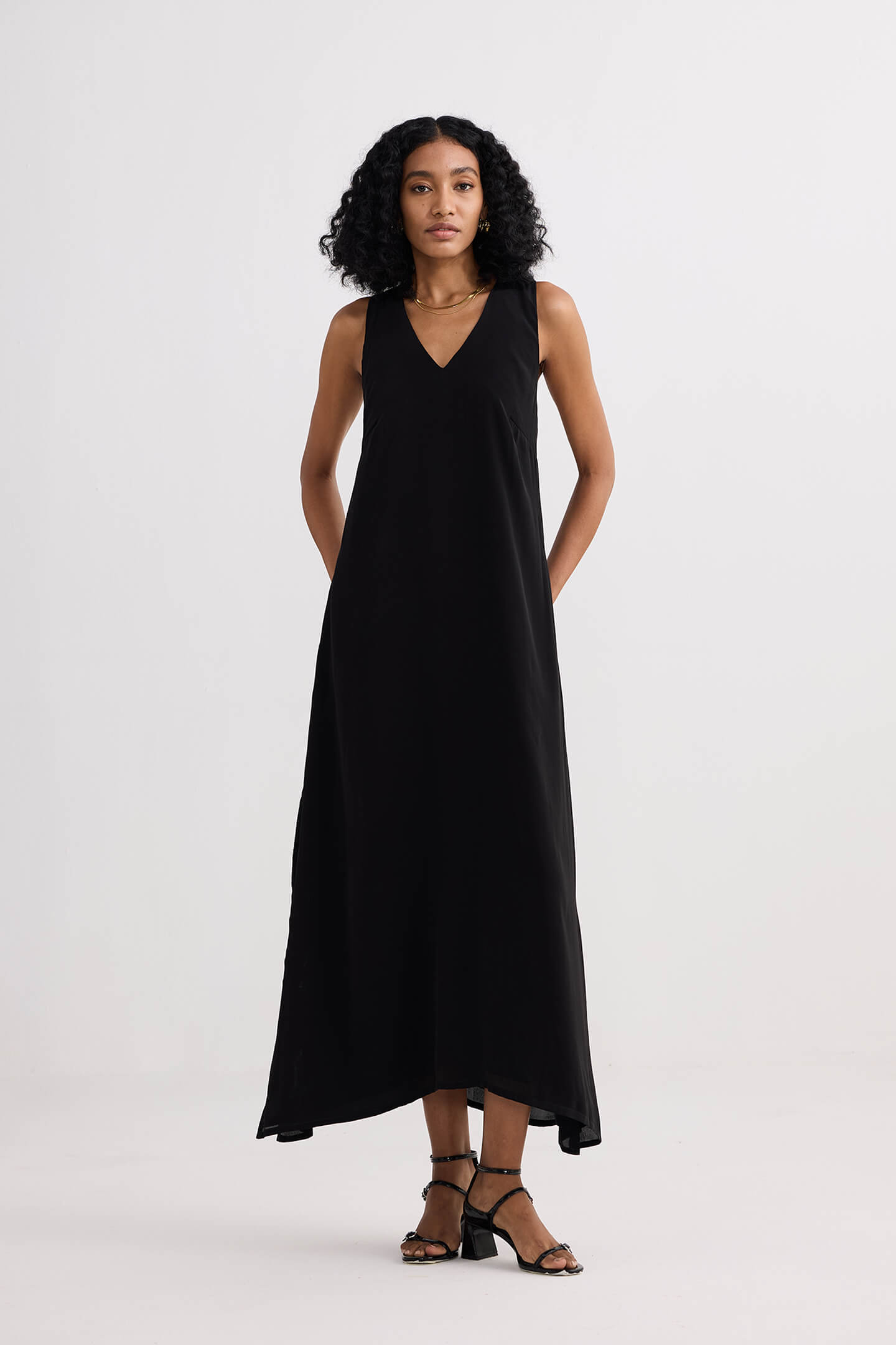 Crossed in Chic Sleeveless Maxi Dress in Black