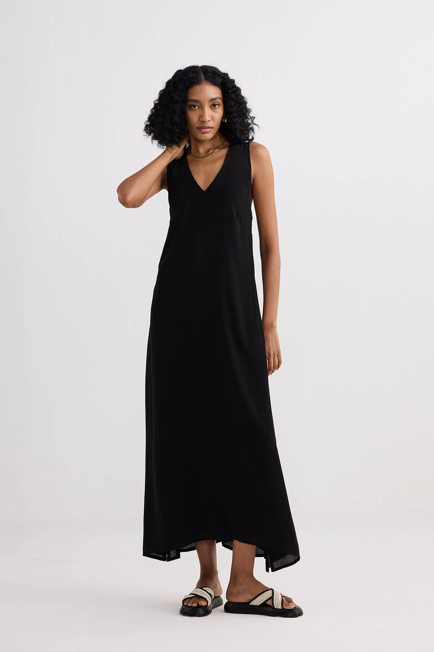 Crossed in Chic Sleeveless Maxi Dress in Black Front