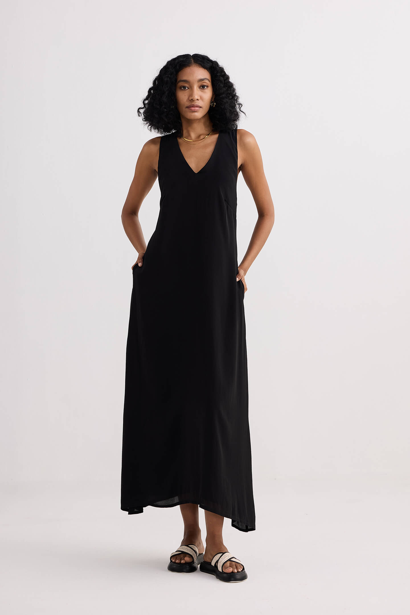 Crossed in Chic Sleeveless Maxi Dress in Black Front