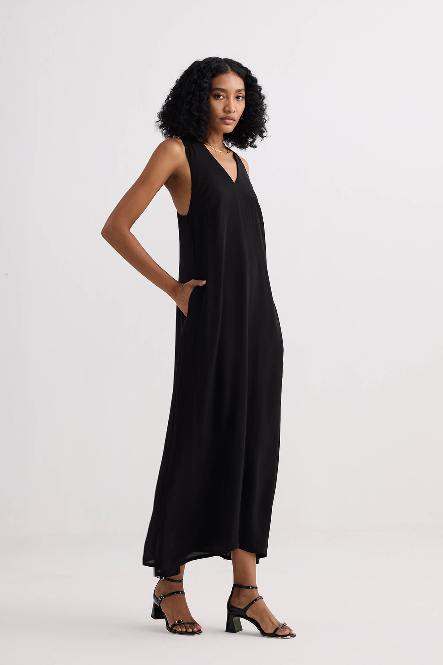 Crossed in Chic Sleeveless Maxi Dress in Black Side