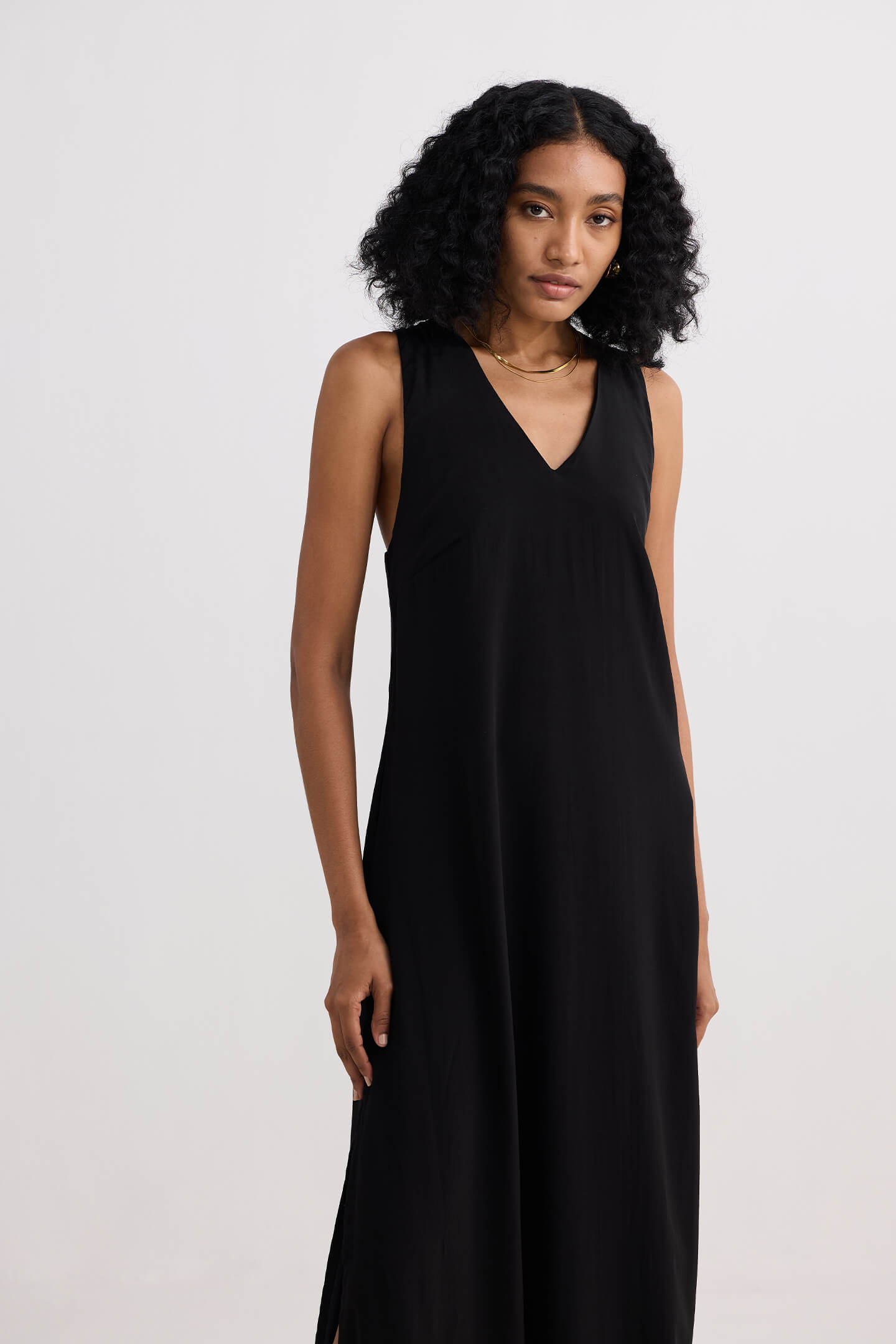 Crossed in Chic Sleeveless Maxi Dress in Black Front
