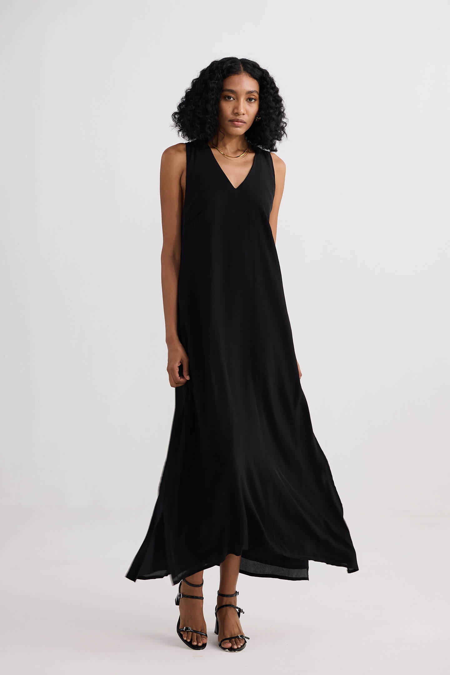 Crossed in Chic Sleeveless Maxi Dress in Black Front
