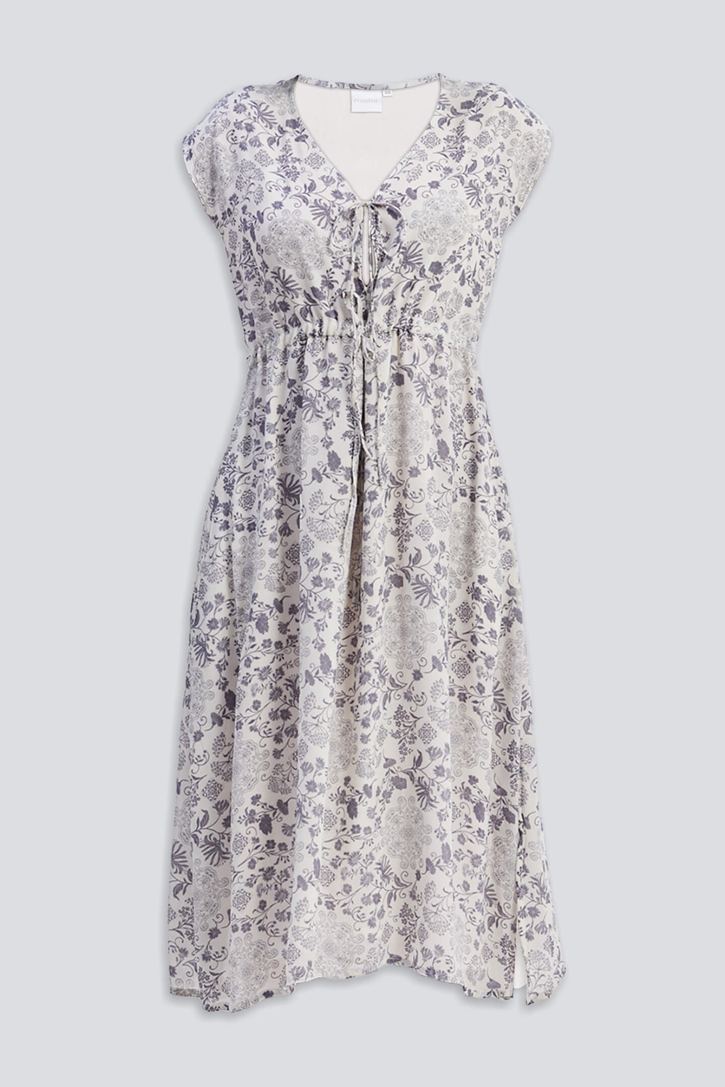 Deep V-neck Gathered Dress in Florals Flat Lay