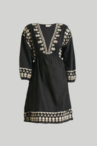 Deep V Embroidered Dress in Black