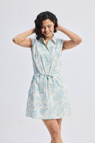 Drawstring Shirt Dress in Blue Florals