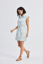 Drawstring Shirt Dress in Blue Florals