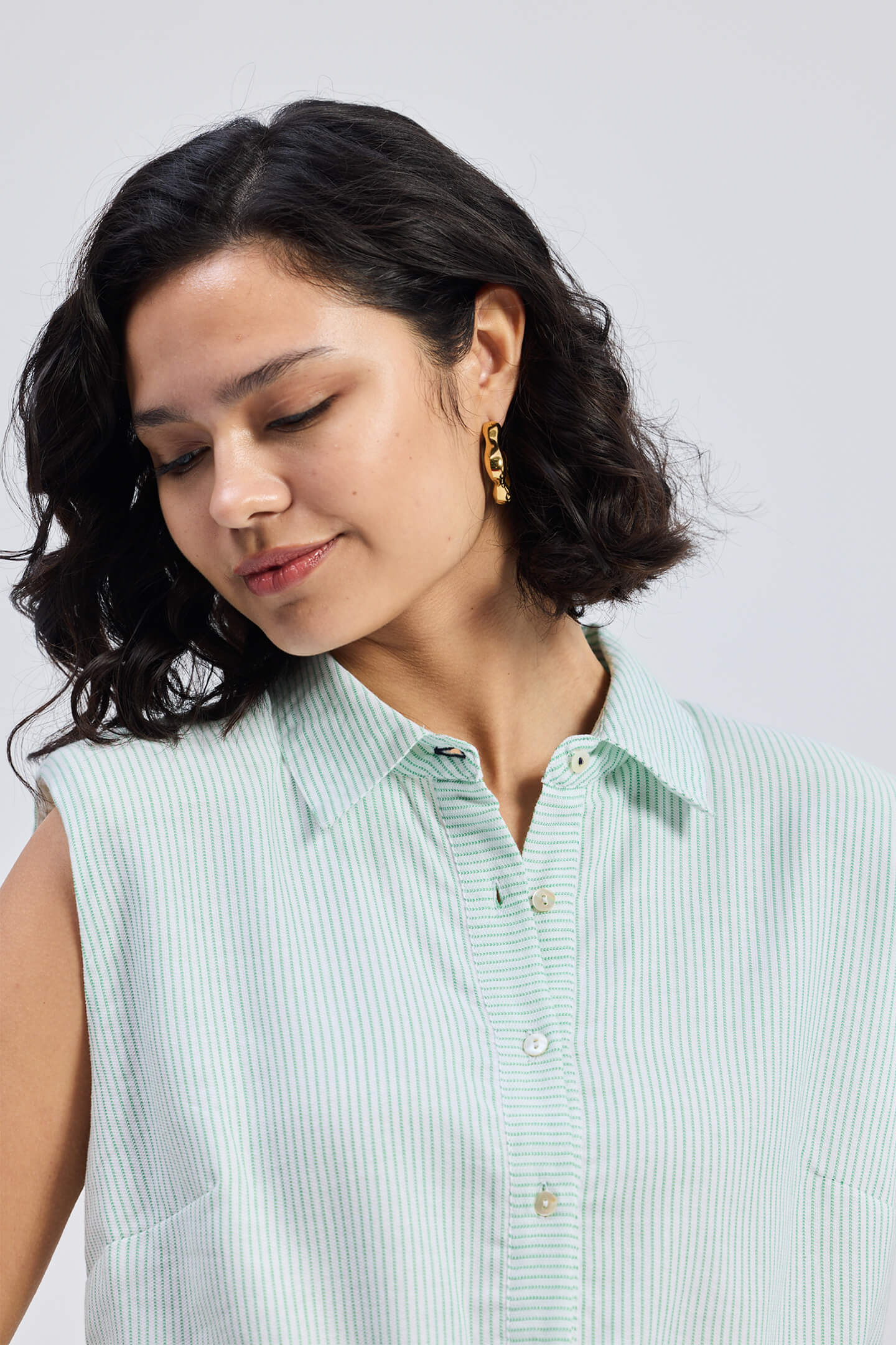 Drawstring Shirt Dress in Stripes Closeup