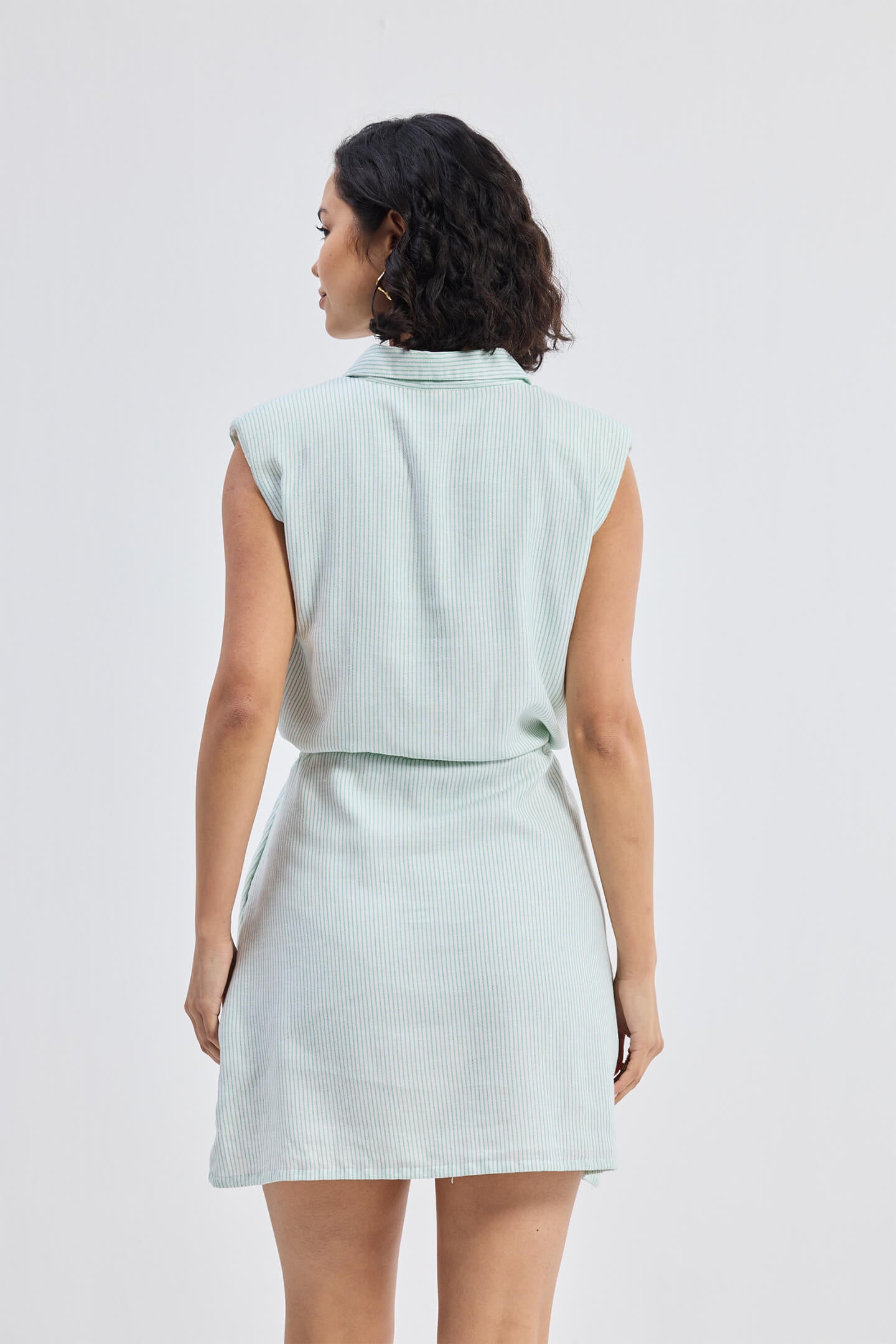 Drawstring Shirt Dress in Stripes Back