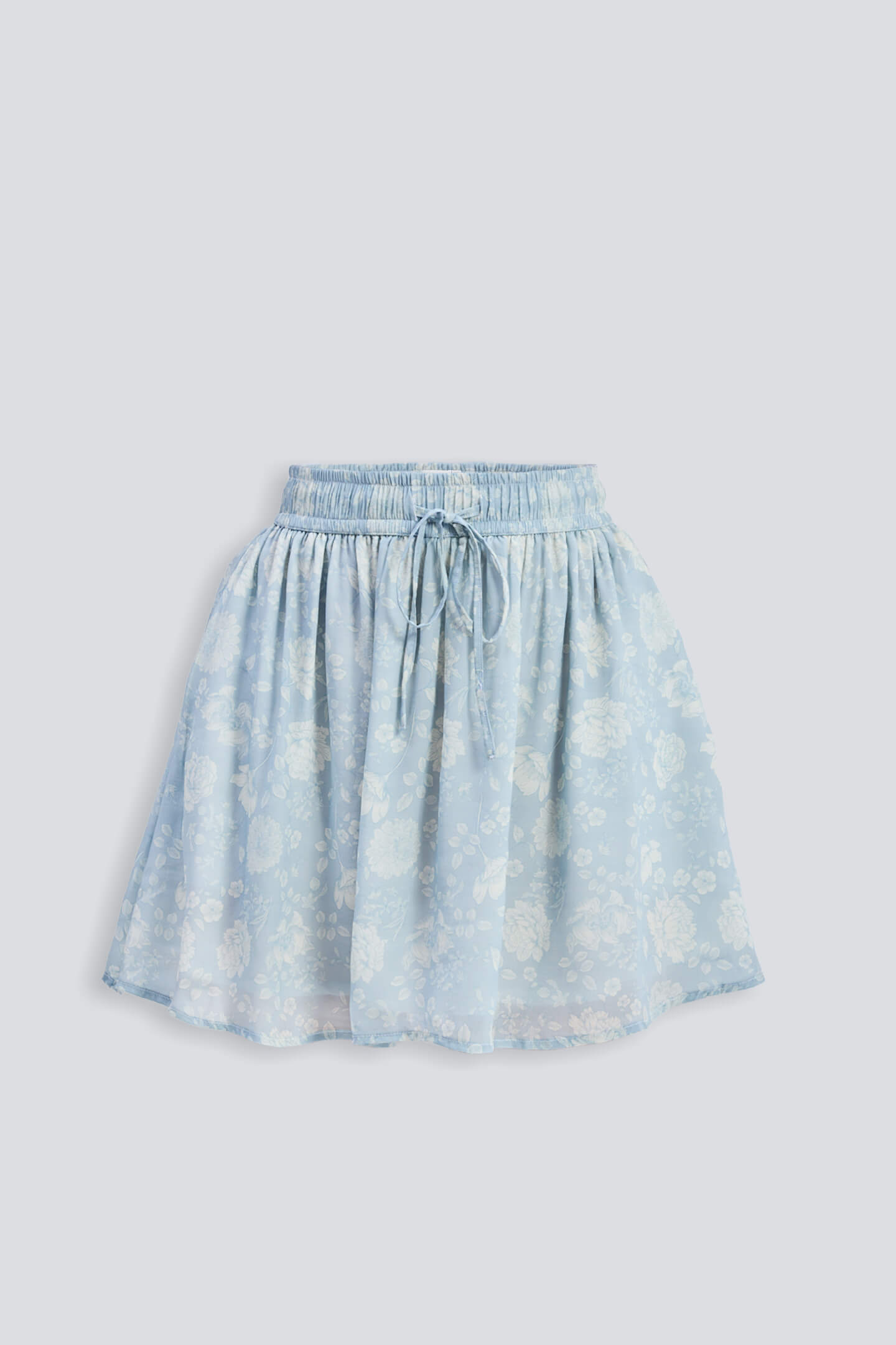 Drawstring Short Skirt in Blue Florals Flat Lay