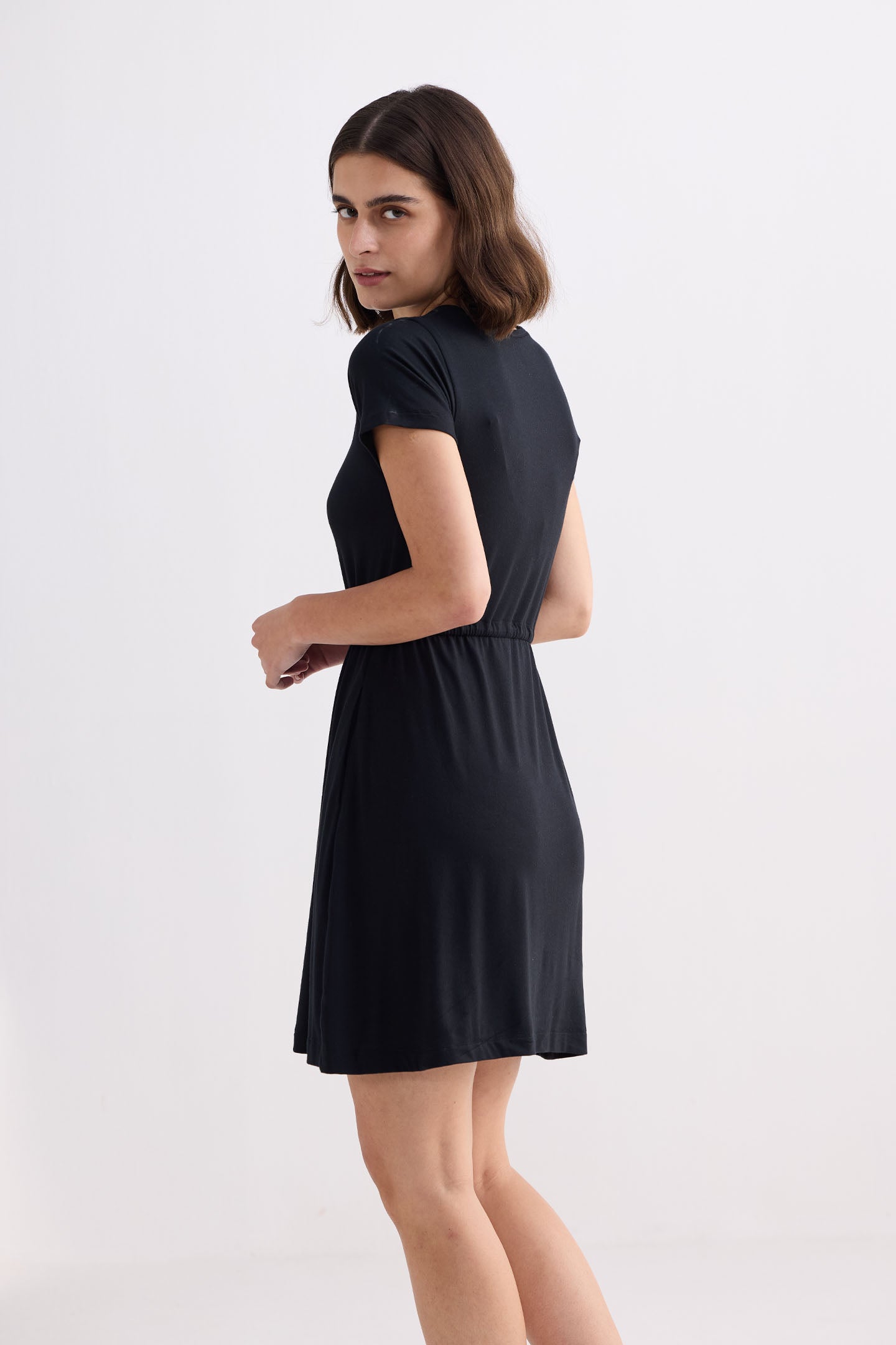 Drawstring Short T-shirt Dress in Black Side
