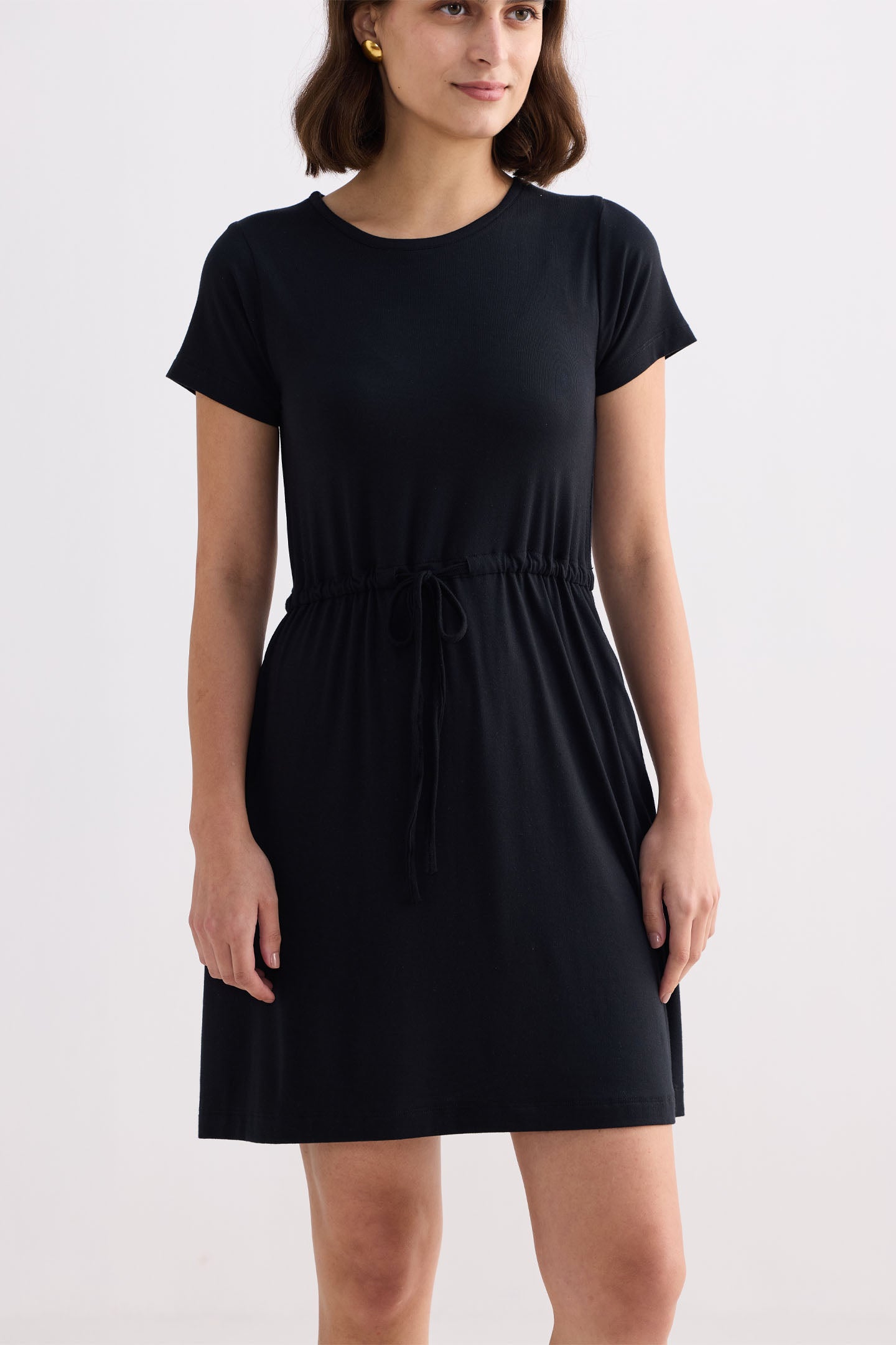 Drawstring Short T-shirt Dress in Black