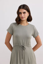 Drawstring Short T-shirt Dress in Light Olive