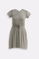 Drawstring Short T-shirt Dress in Light Olive