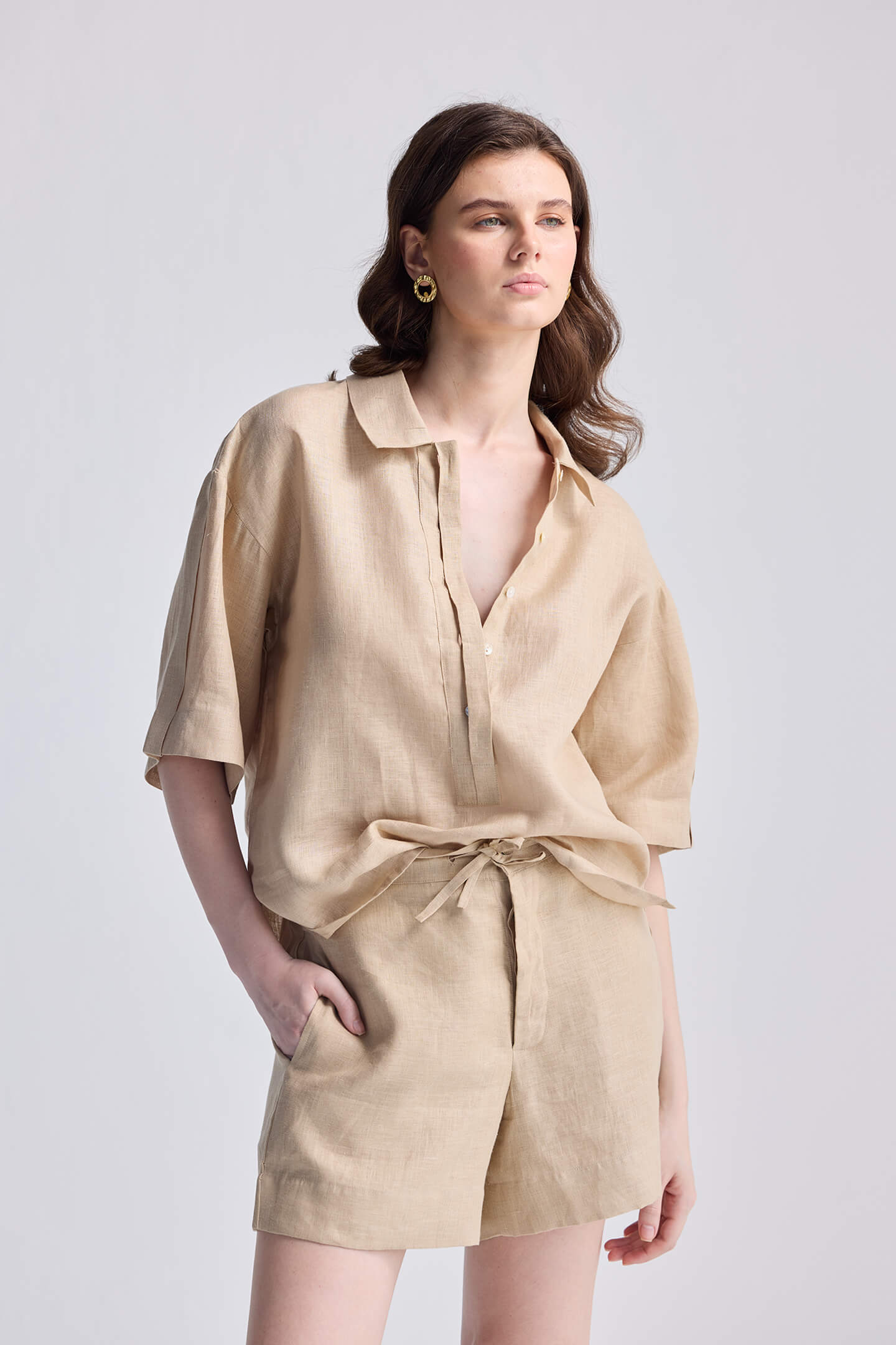 Drawstring Shorts in Neutral Beige Neutral Beige / XS Drawstring Shorts in Neutral Beige Neutral Beige / XS