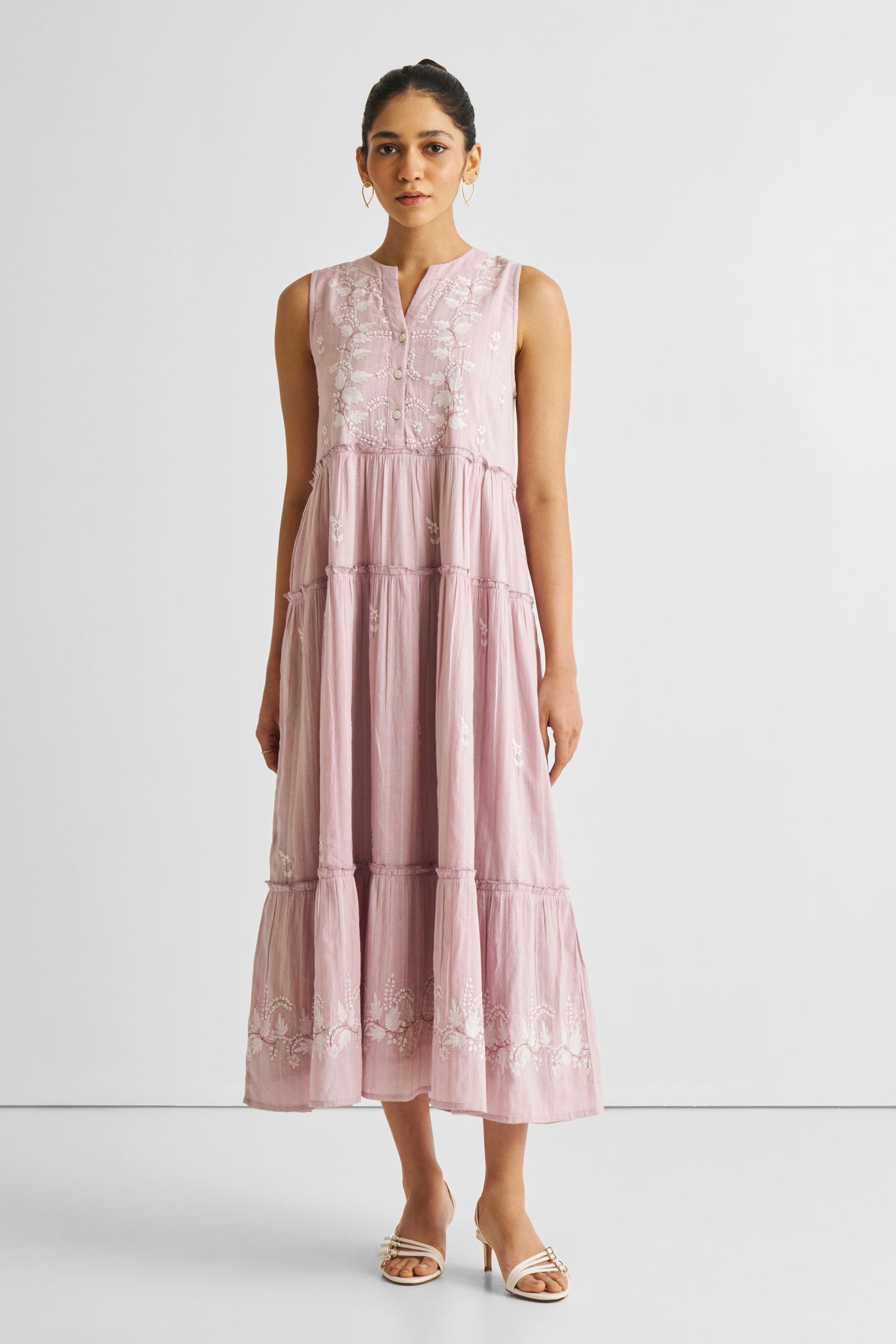 Embroidered Resort Maxi Dress in Pink