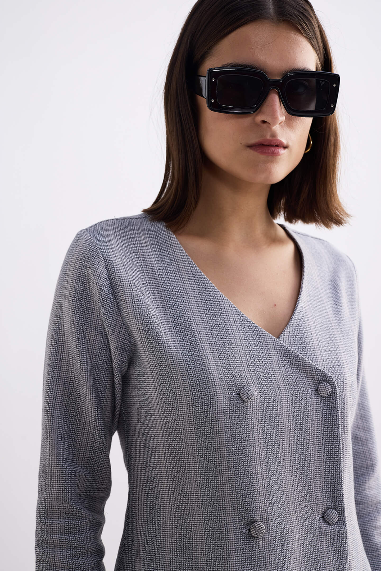 Fitted Cotton Tweed Jacket in Grey Closeup