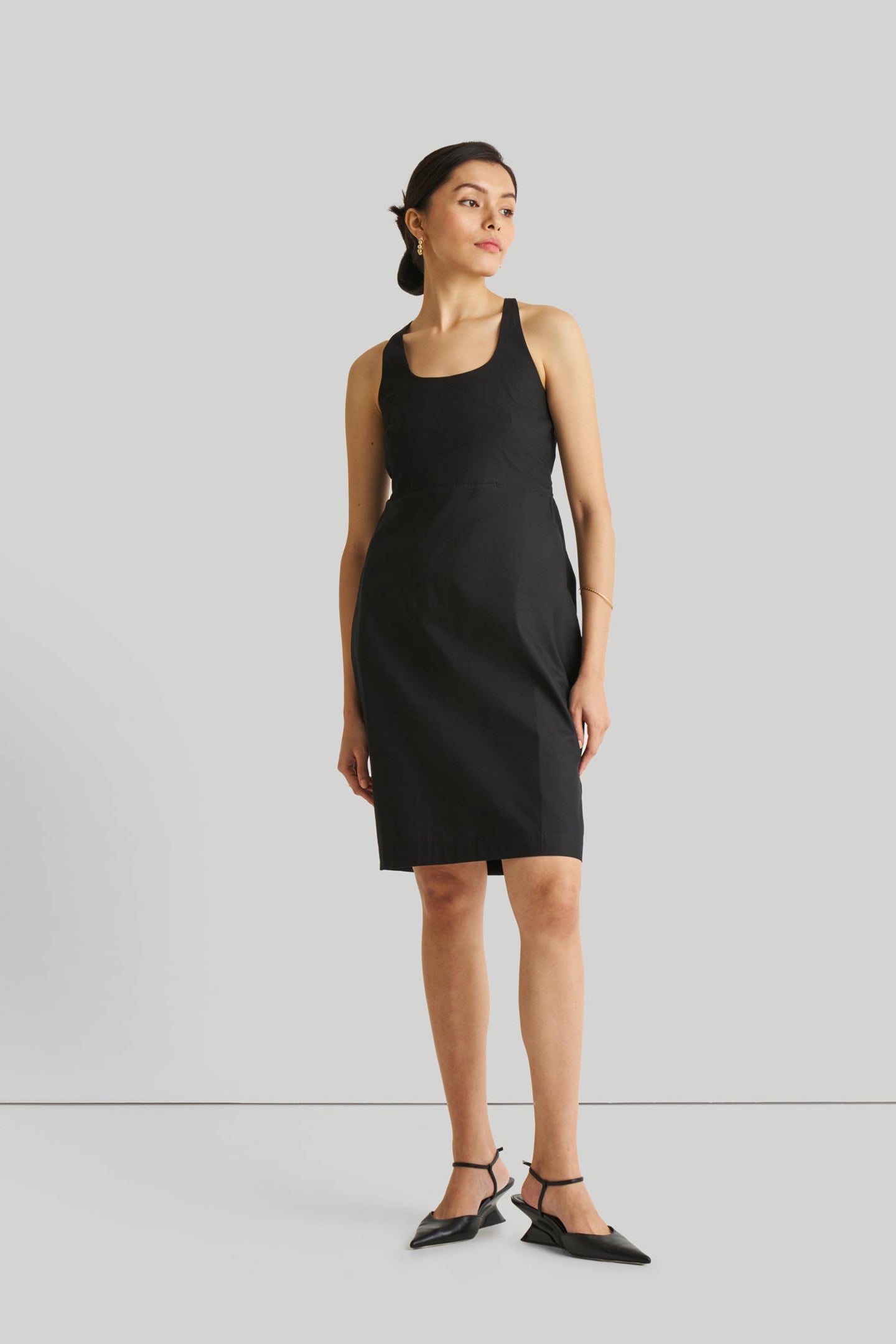 Fitted black dress knee length hotsell