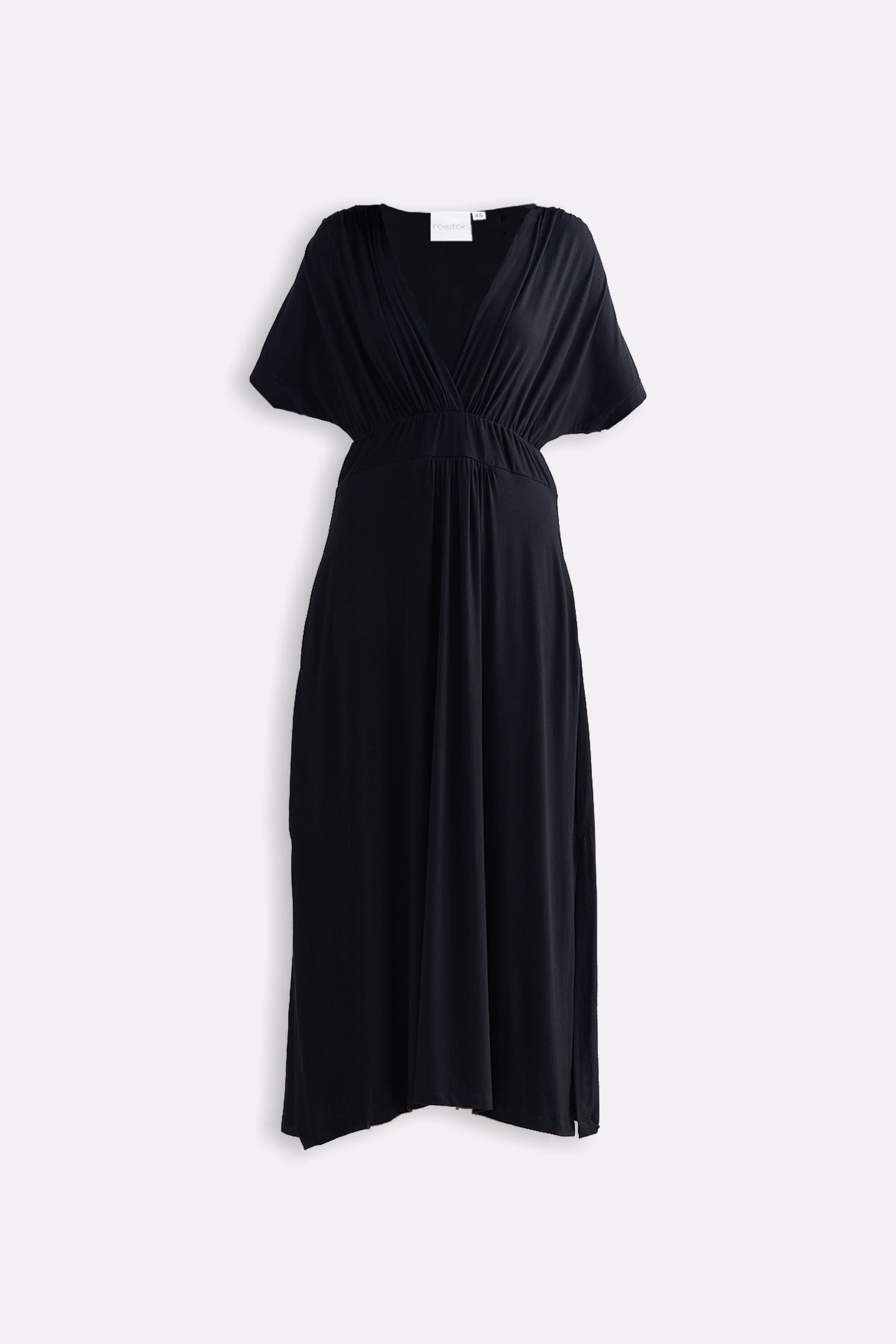 Flowy A-Line Maxi Dress with Side Slits in Black Flat Lay