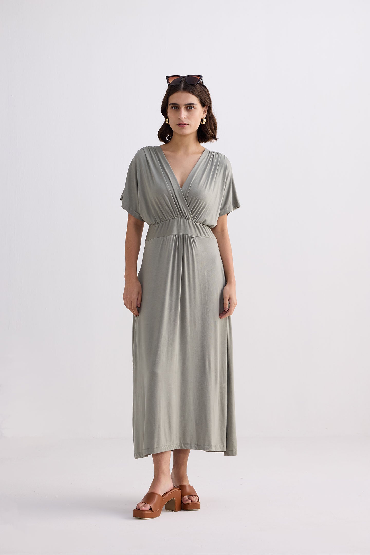 Flowy A-Line Maxi Dress Womens Clothing in Light Olive Frost & Mist / 3XL Flowy A-Line Maxi Dress Womens Clothing in Light Olive Frost & Mist / 3XL