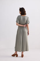 Flowy A-Line Maxi Dress with Side Slits in Light Olive