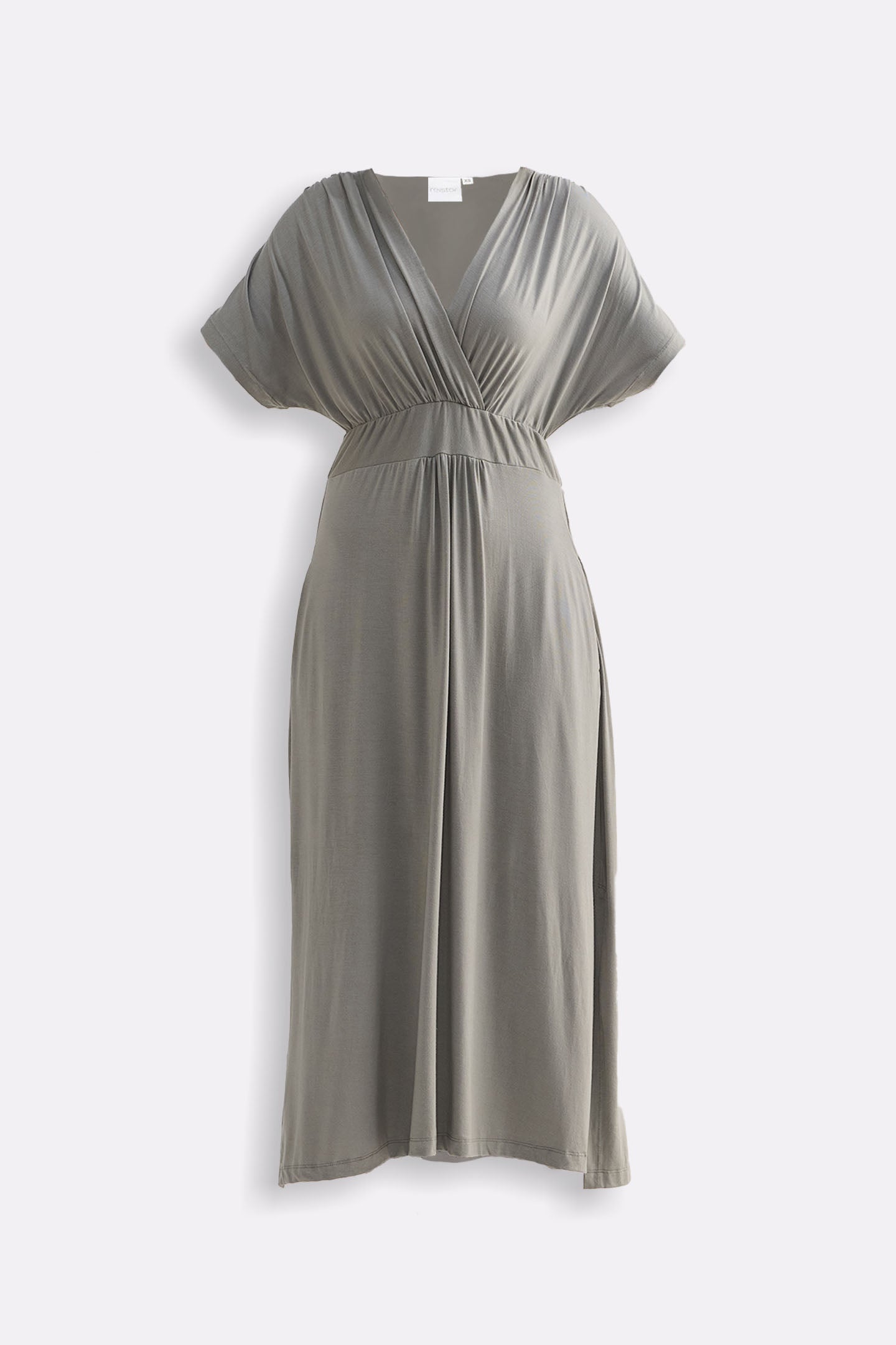 Flowy A-Line Maxi Dress with Side Slits in Light Olive Flat Lay