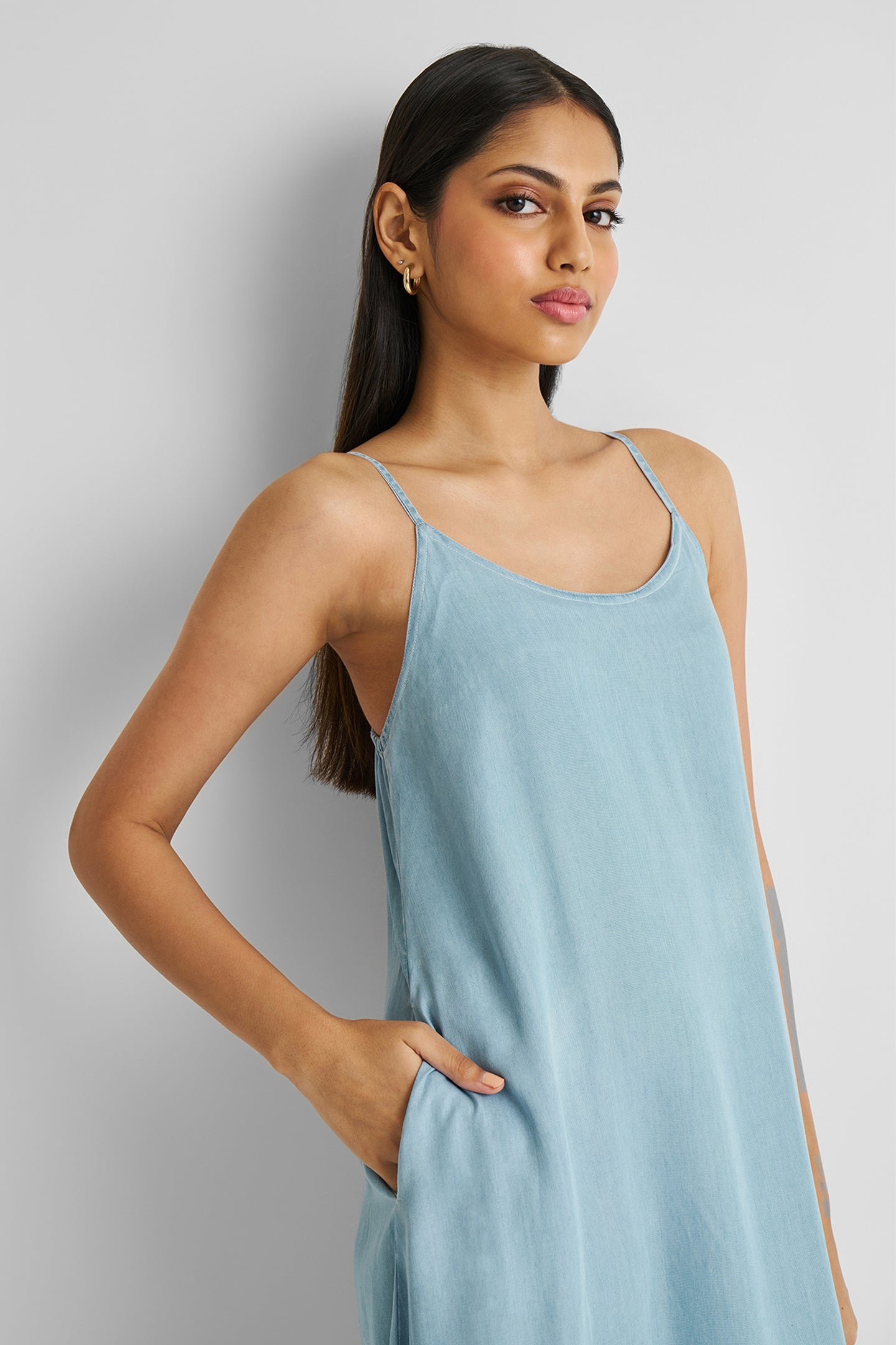 Flowy Maxi Dress in Blue Denim Ocean Blue / 2XL Flowy Maxi Dress in Blue Denim Ocean Blue / 2XL