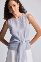 Front-tie Top in Linen Stripes