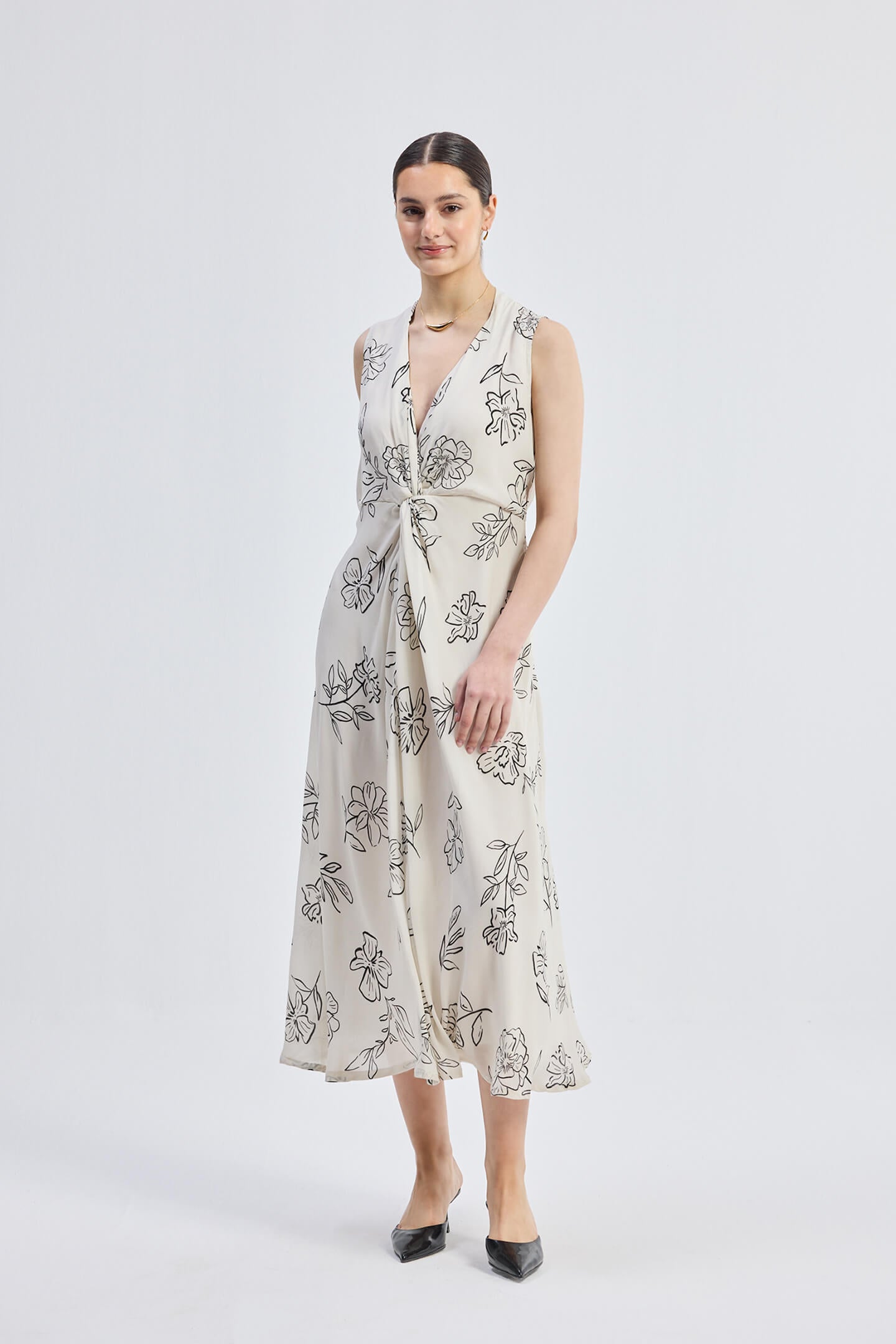 Front Twist Maxi dress in Black Florals Flowers in the wind / S Front Twist Maxi dress in Black Florals Flowers in the wind / S
