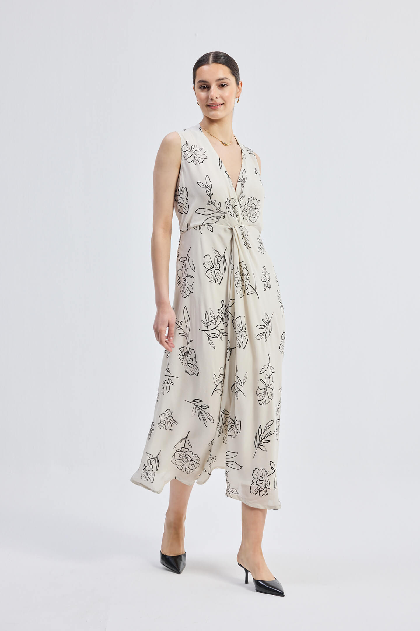 Front Twist Maxi dress in Black Florals Side