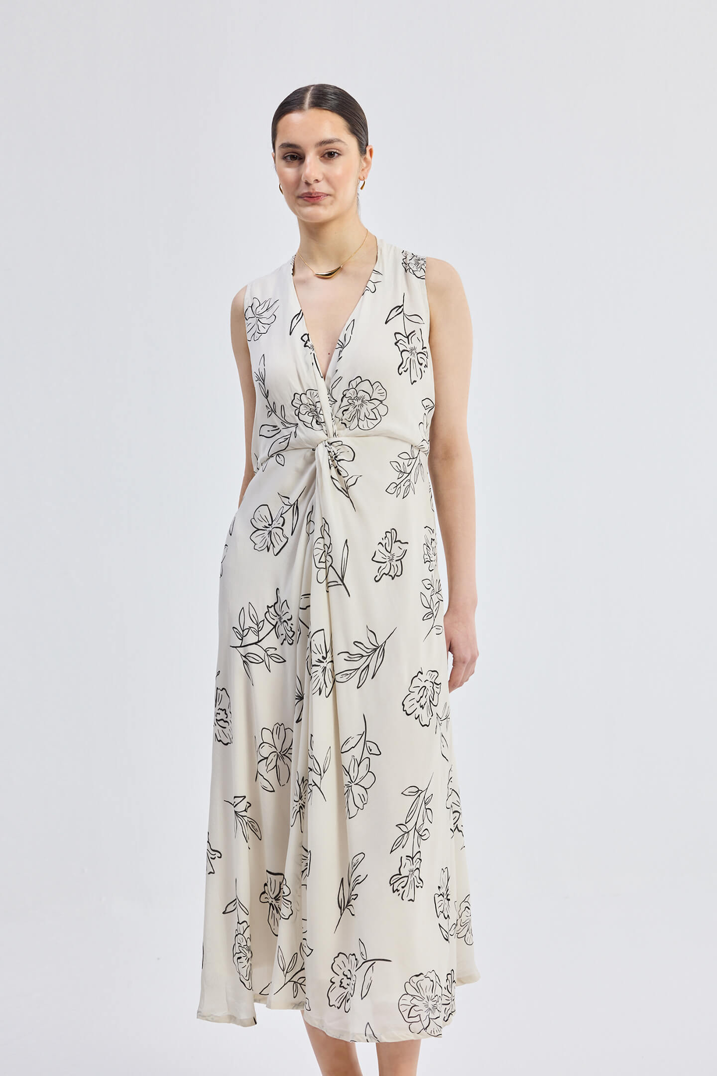 Front Twist Maxi dress in Black Florals Side