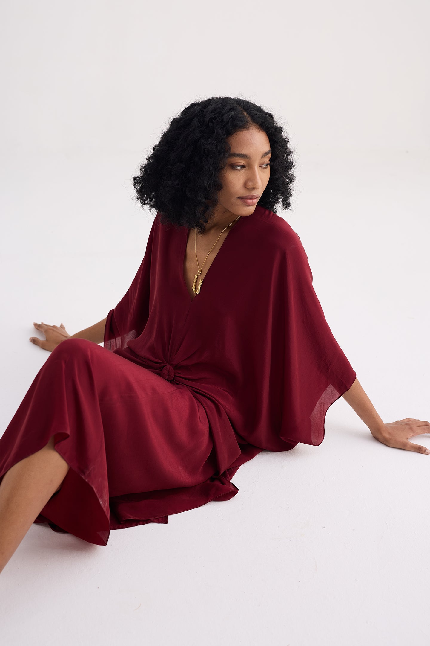 Front Twist Kaftan Dress in Burgundy Moodshot