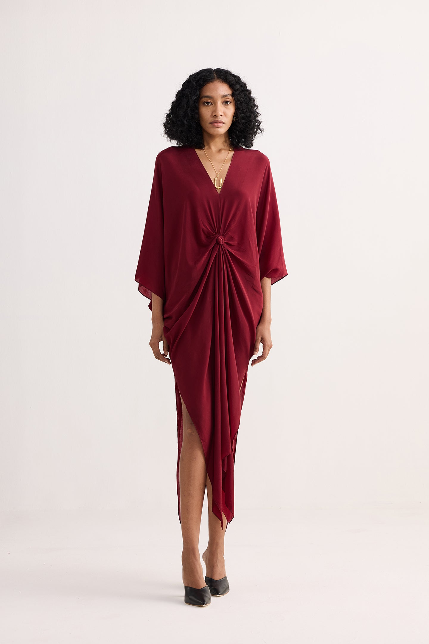 Front Twist Kaftan Dress in Burgundy