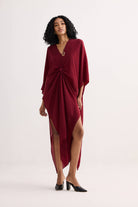 Front Twist Kaftan Dress in Burgundy