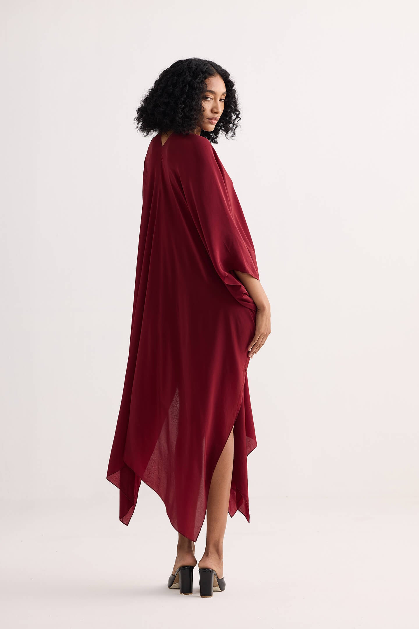 Front Twist Kaftan Dress in Burgundy Side