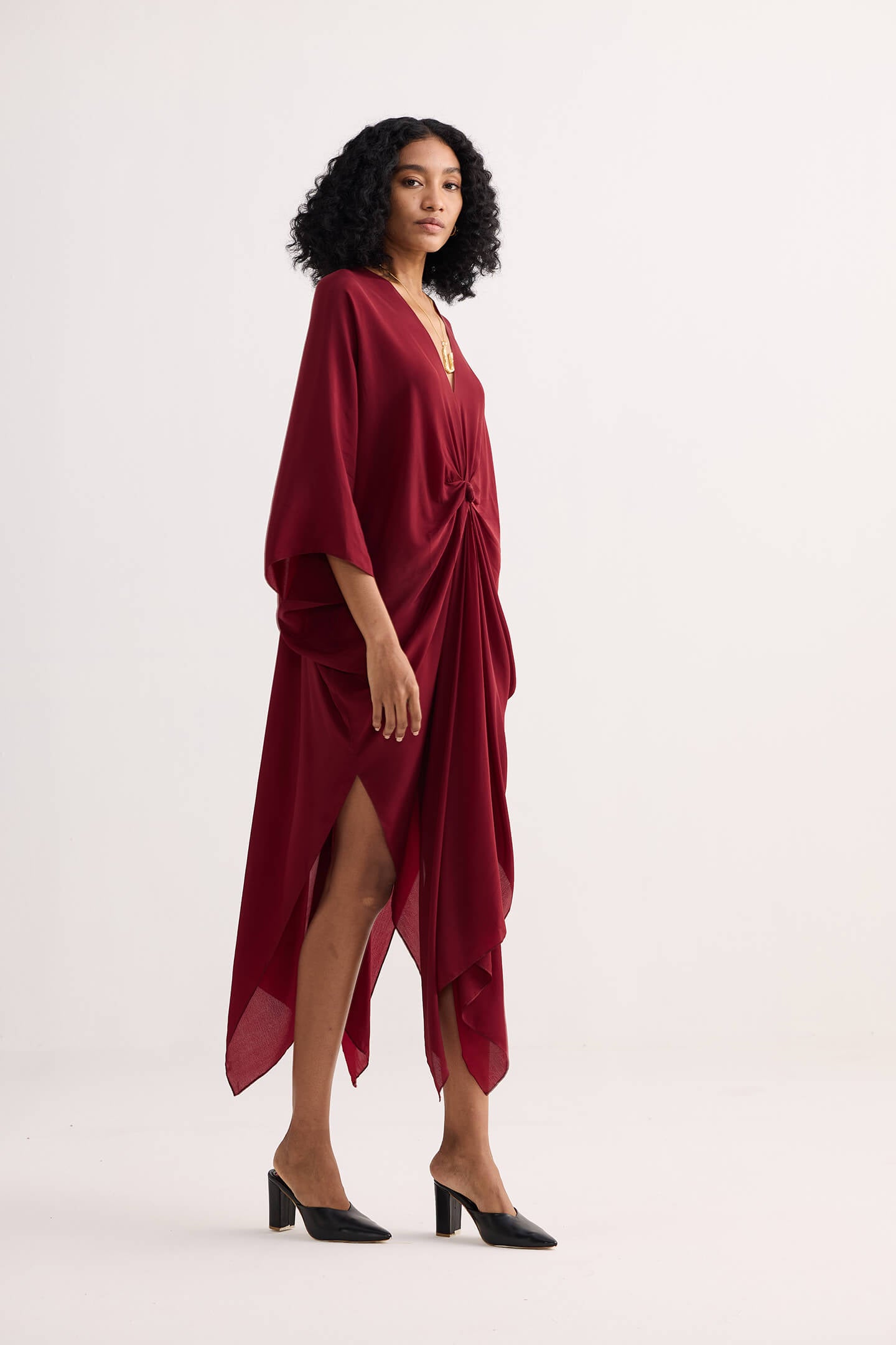 Front Twist Kaftan Dress in Burgundy Side