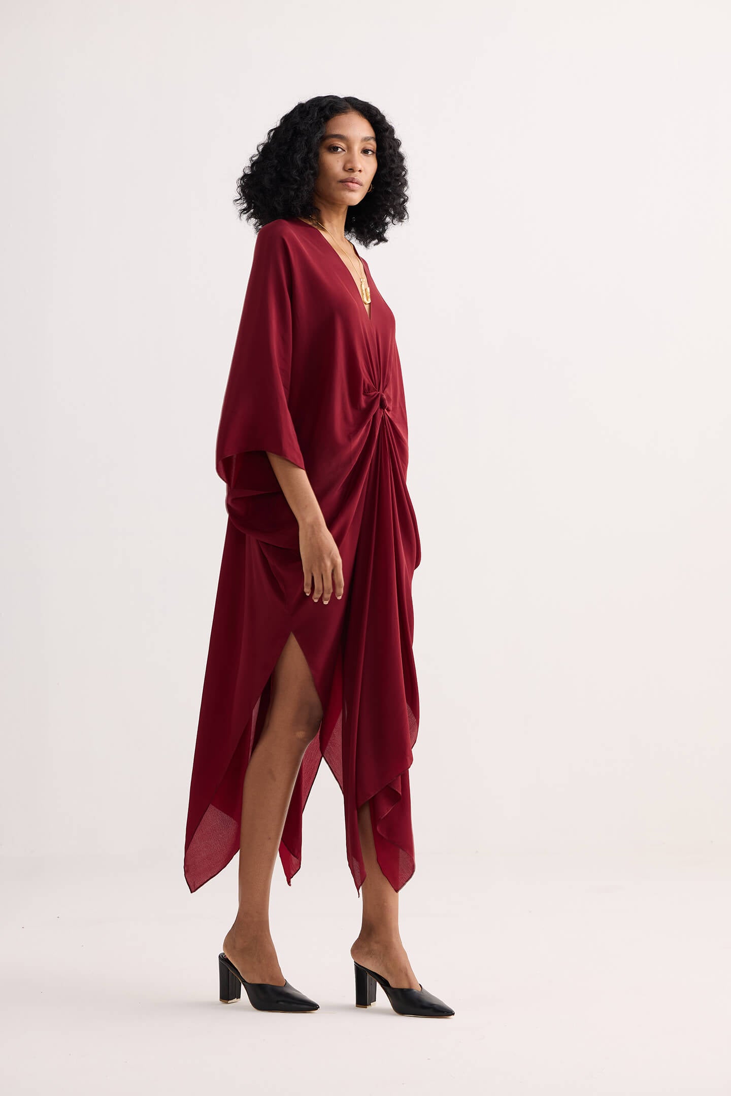 Front Twist Kaftan Dress in Burgundy