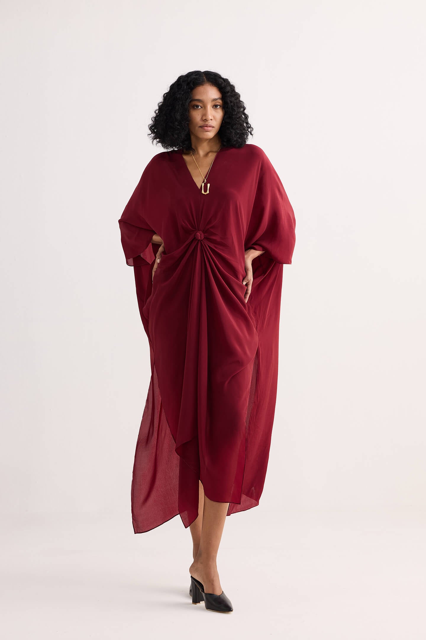 Front Twist Kaftan Dress in Burgundy