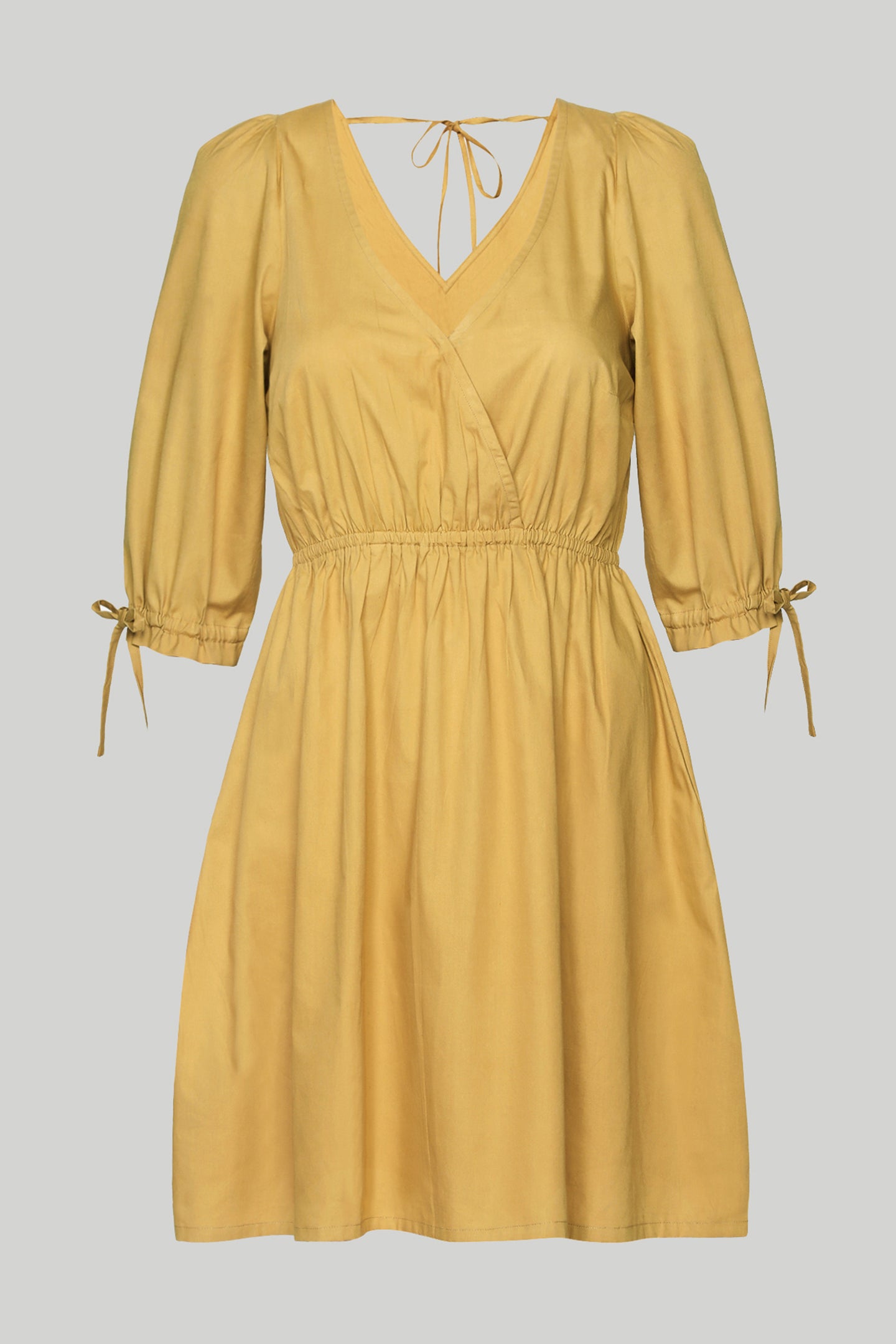 Gathered Elbow Sleeve Short Dress in Mustard Tuscan Sun / 2XL Gathered Elbow Sleeve Short Dress in Mustard Tuscan Sun / 2XL