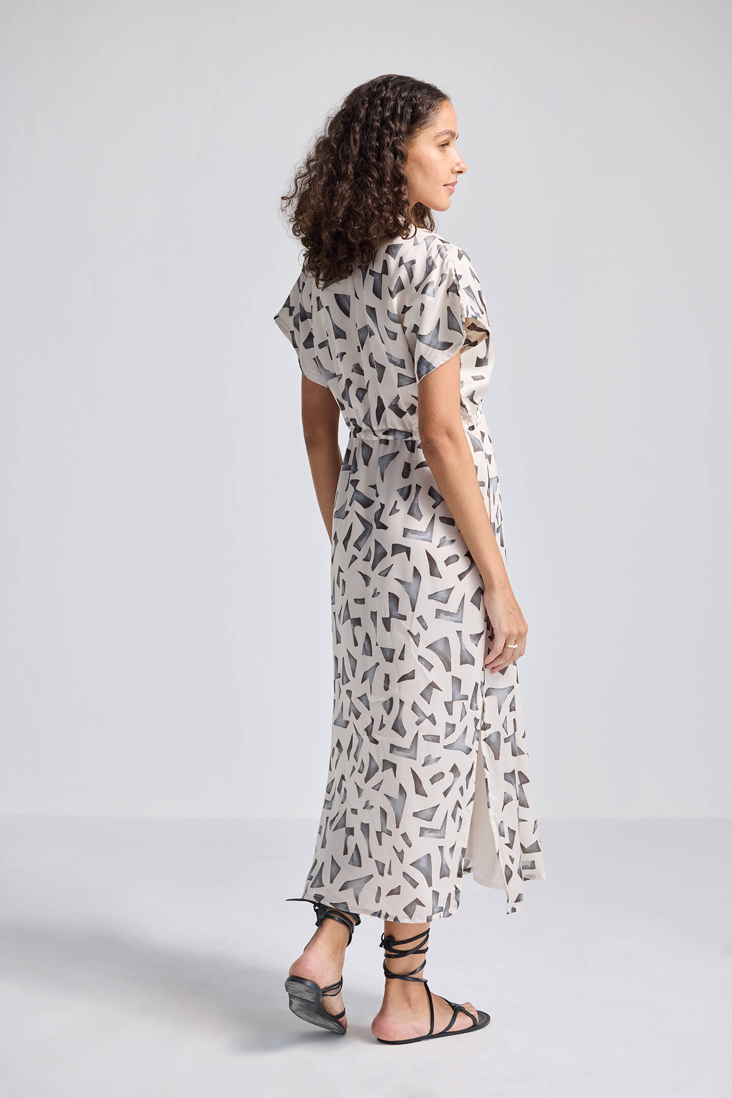 Gathered Maxi Dress with Side Slits in Mosaic Back