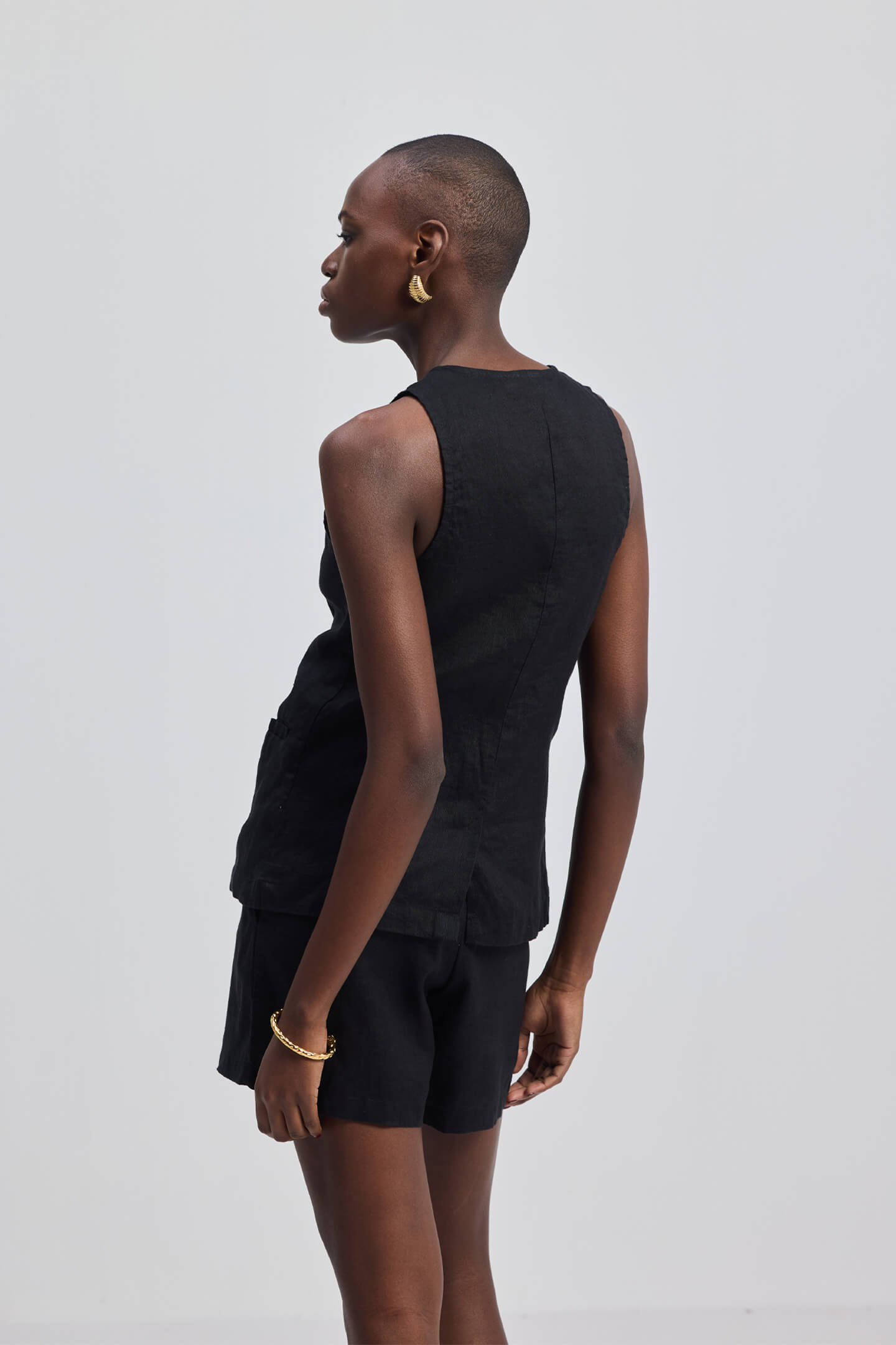 Hemp Vest Jacket in Black Back