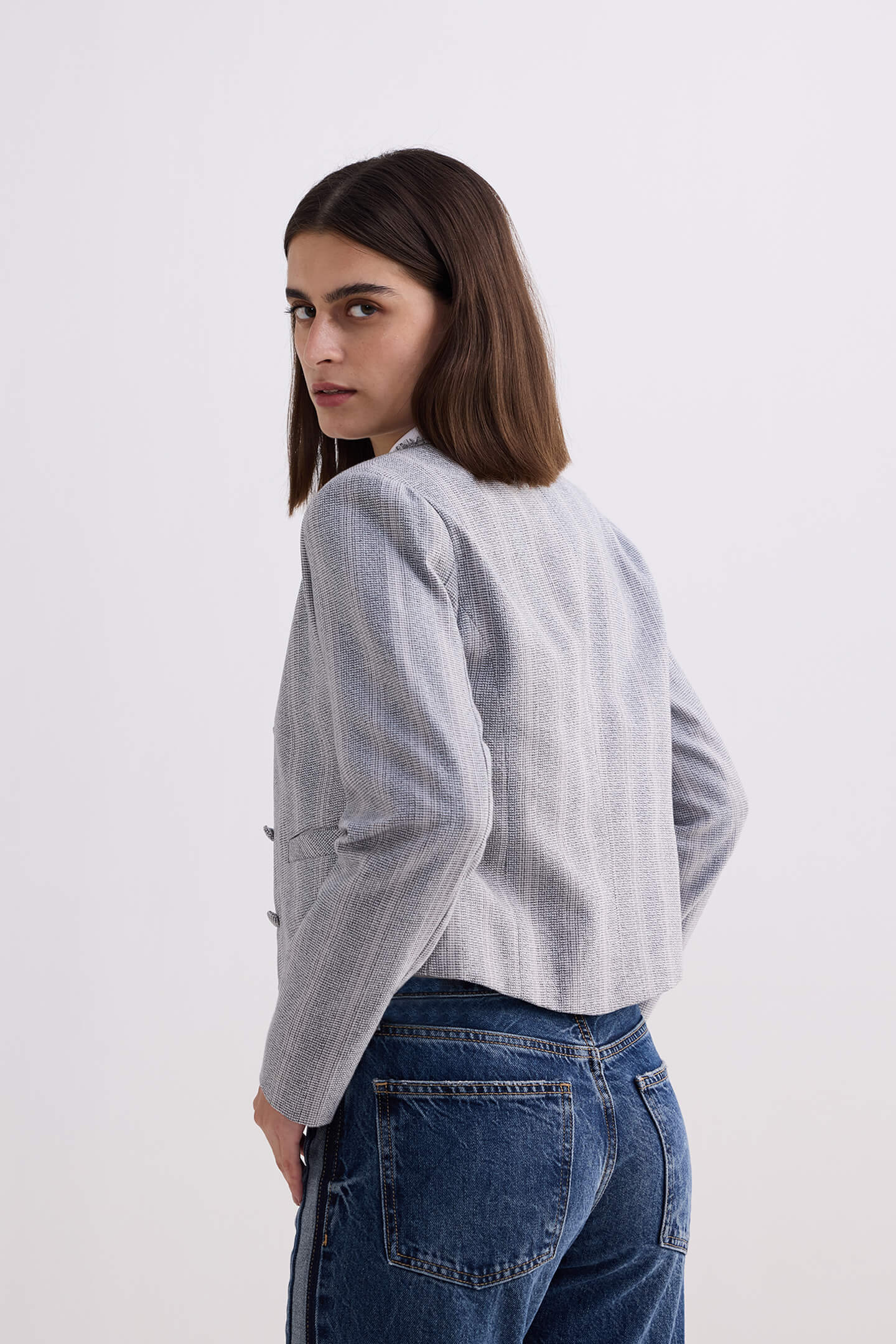 Lady Jacket in Grey Cotton Tweed Medium Shot