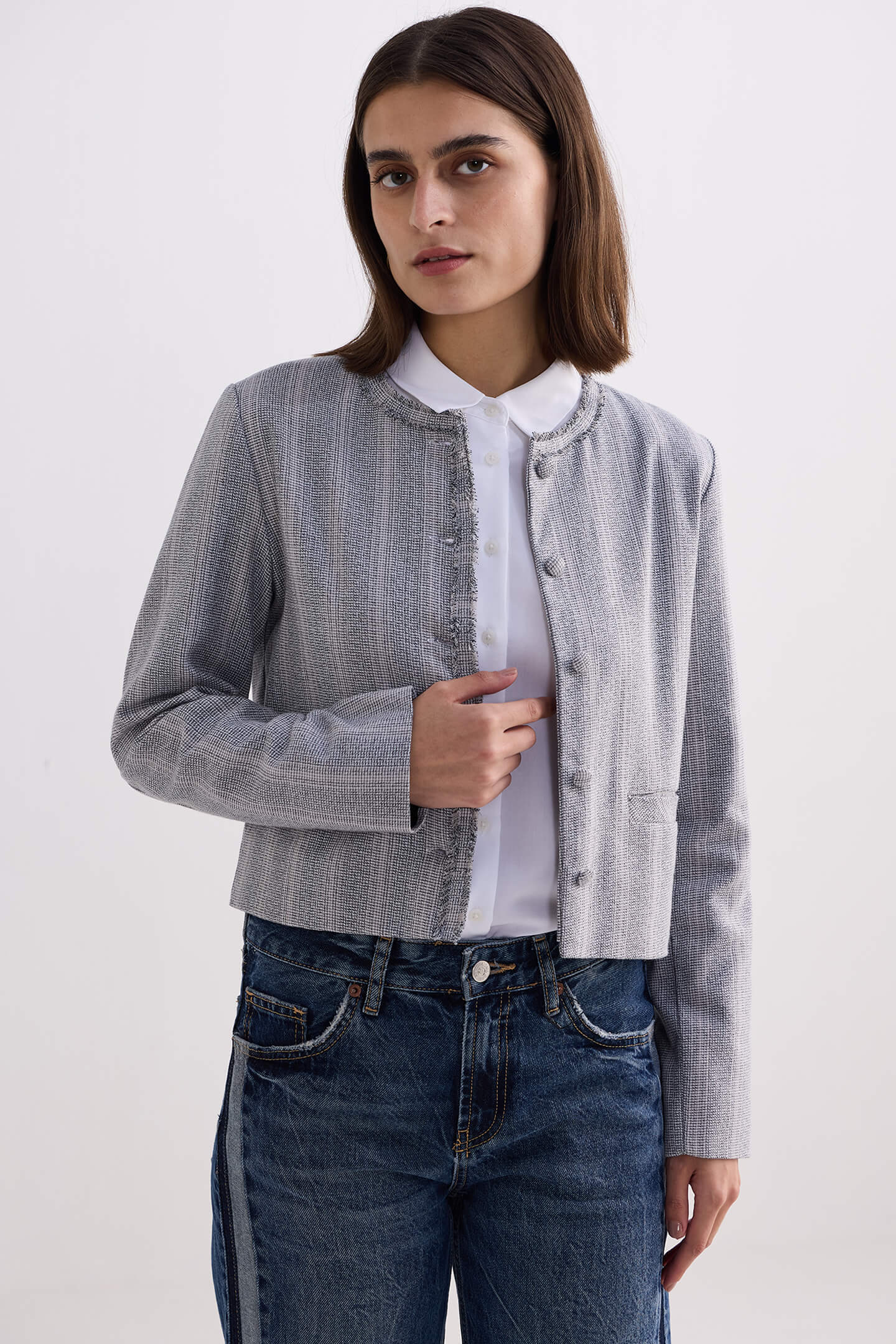 Lady Jacket in Grey Cotton Tweed Medium Shot