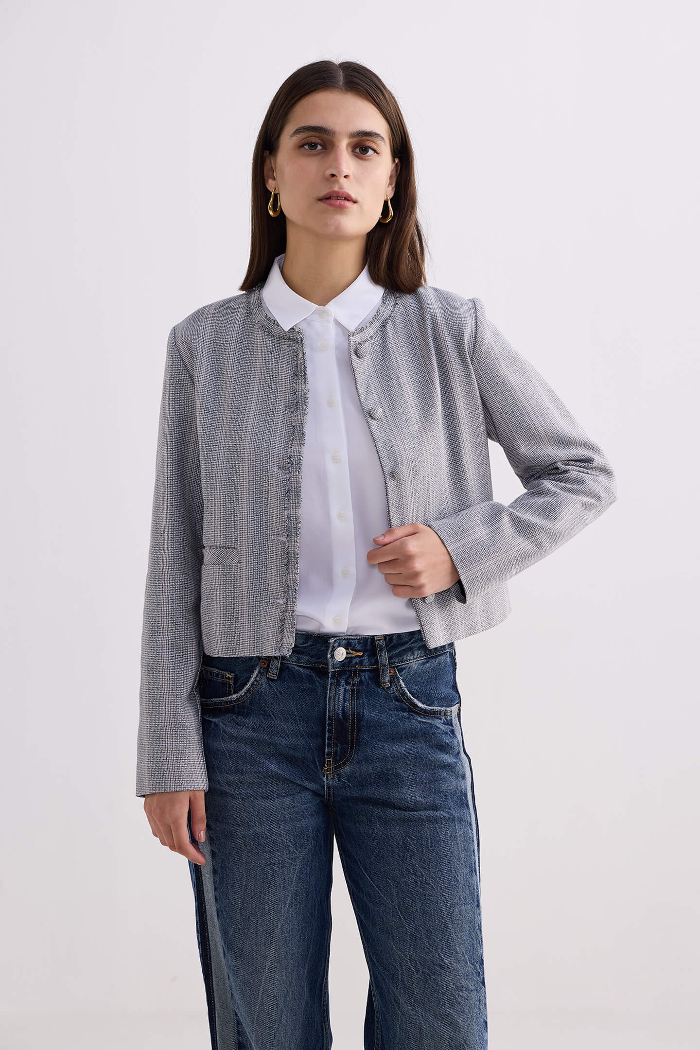 Lady Jacket in Grey Cotton Tweed Medium Shot