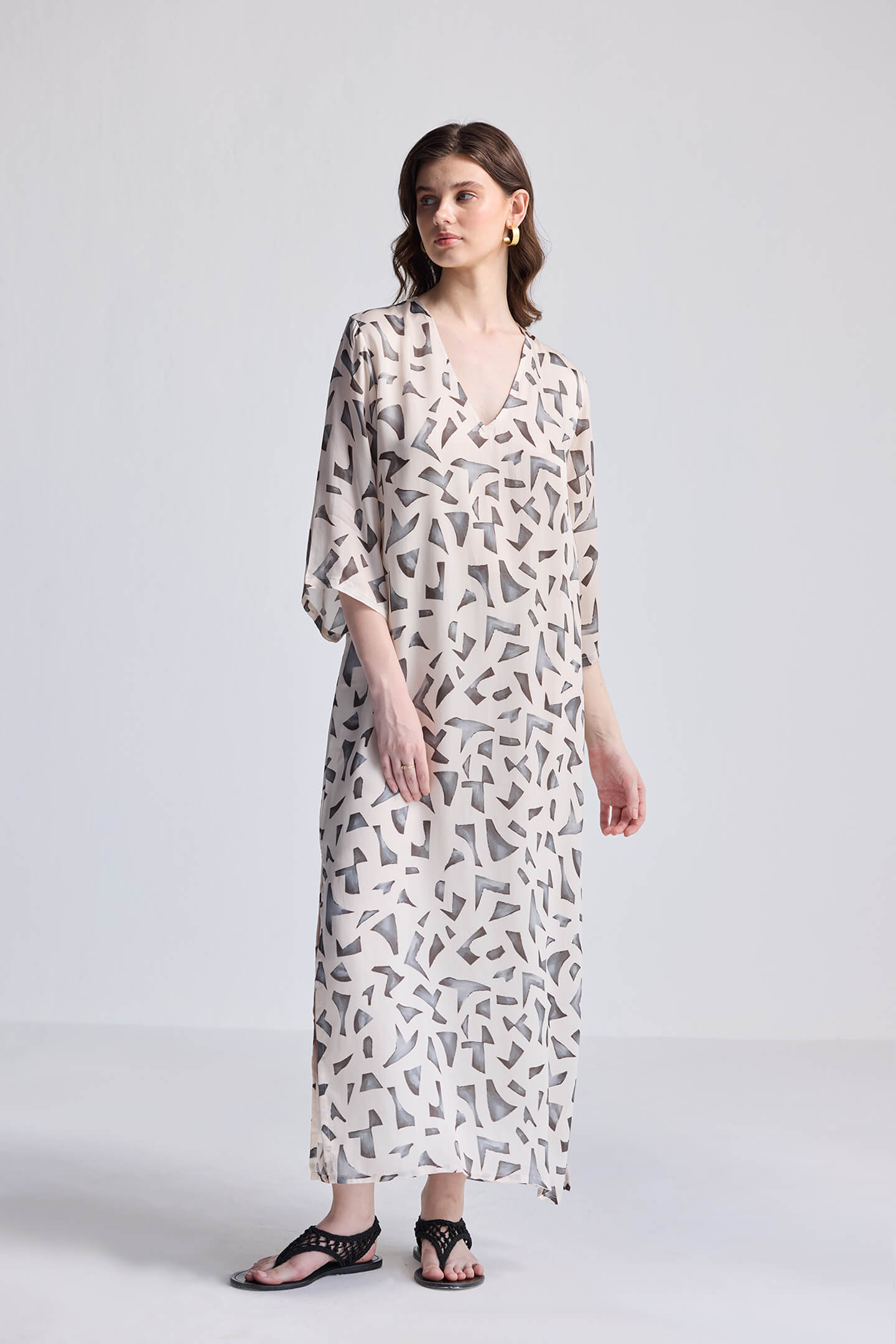 Maxi Dress with Side Slits in Mosaic Front