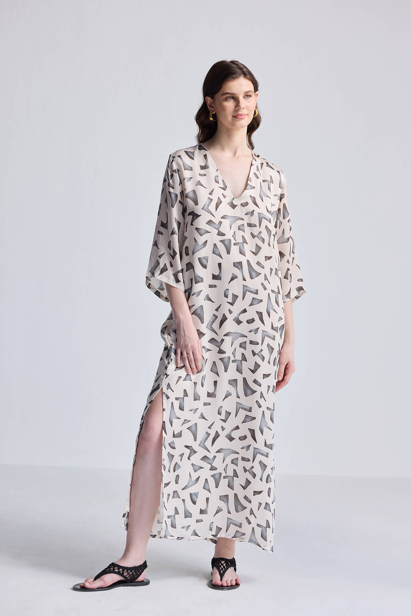Maxi Dress with Side Slits in Mosaic Front