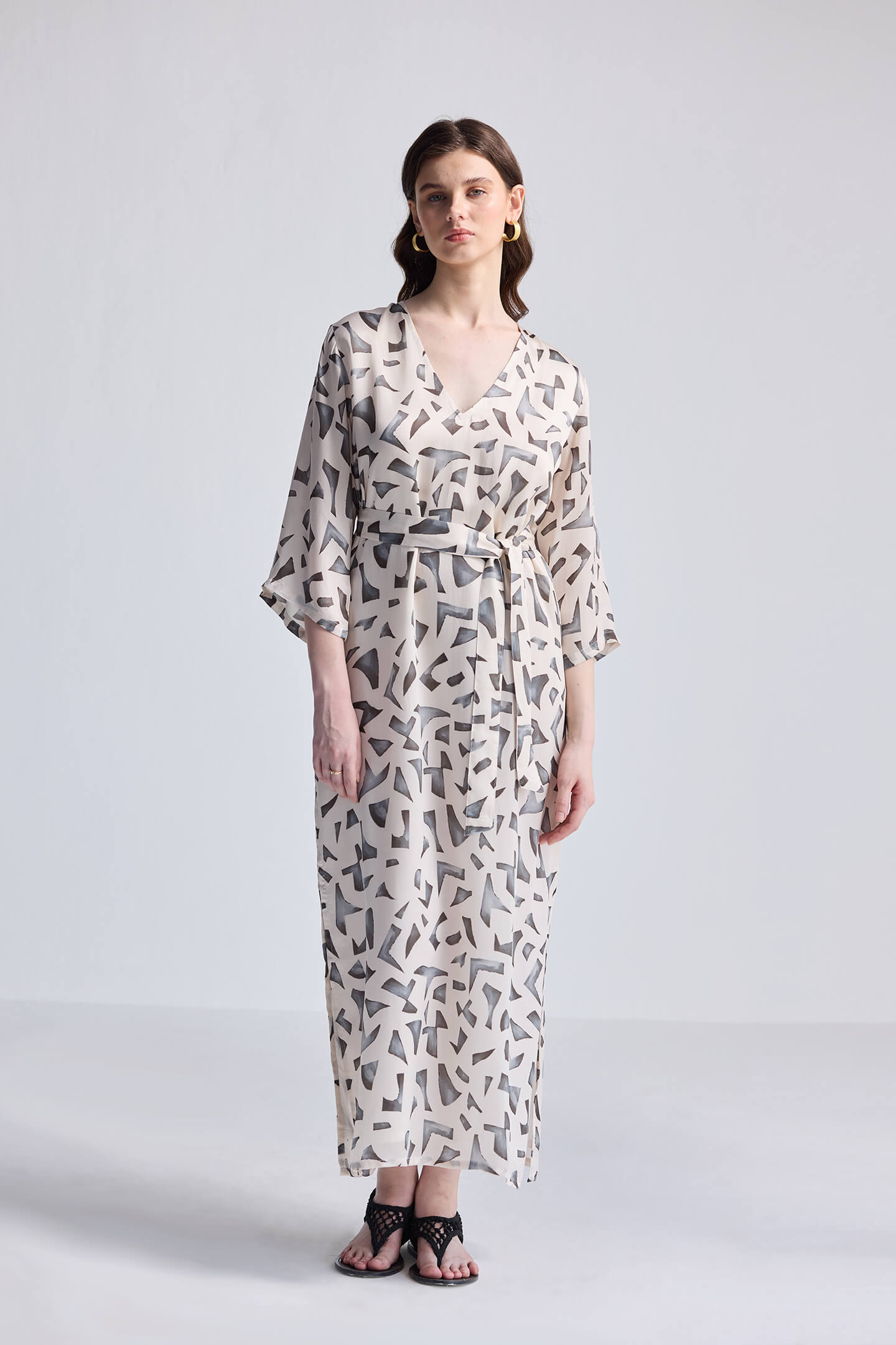 Maxi Dress with Side Slits in Mosaic Front